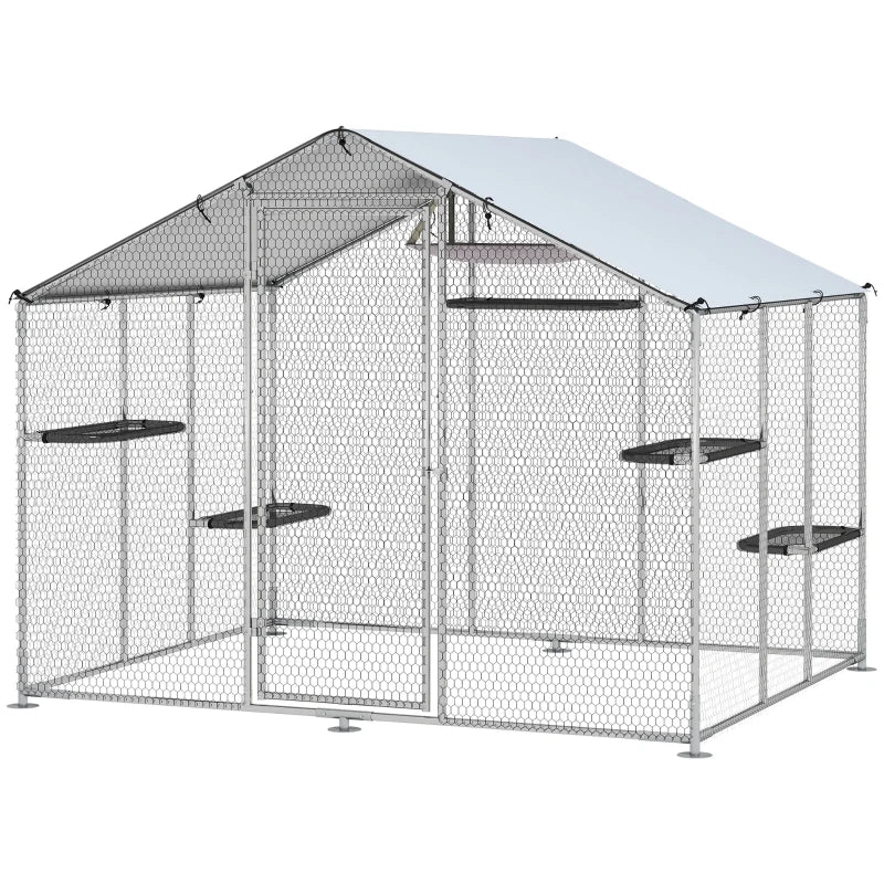 Large Catio Outdoor Cat Enclosure with Waterproof Cover, Walk-in Cat Patio w/ 5 Adjustable Platforms & Hammock 94.5" W