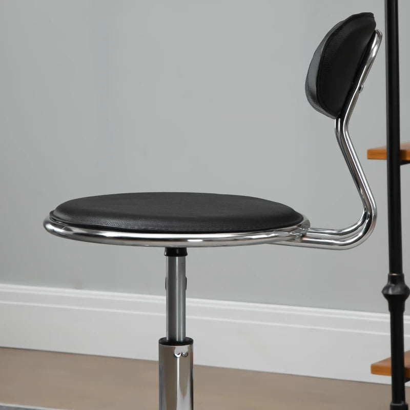 Faux Leather Salon Stool, Height Adjustable Rolling Stool with Footrest Ring, Back and Wheels for Beauty, Tattoo, Black