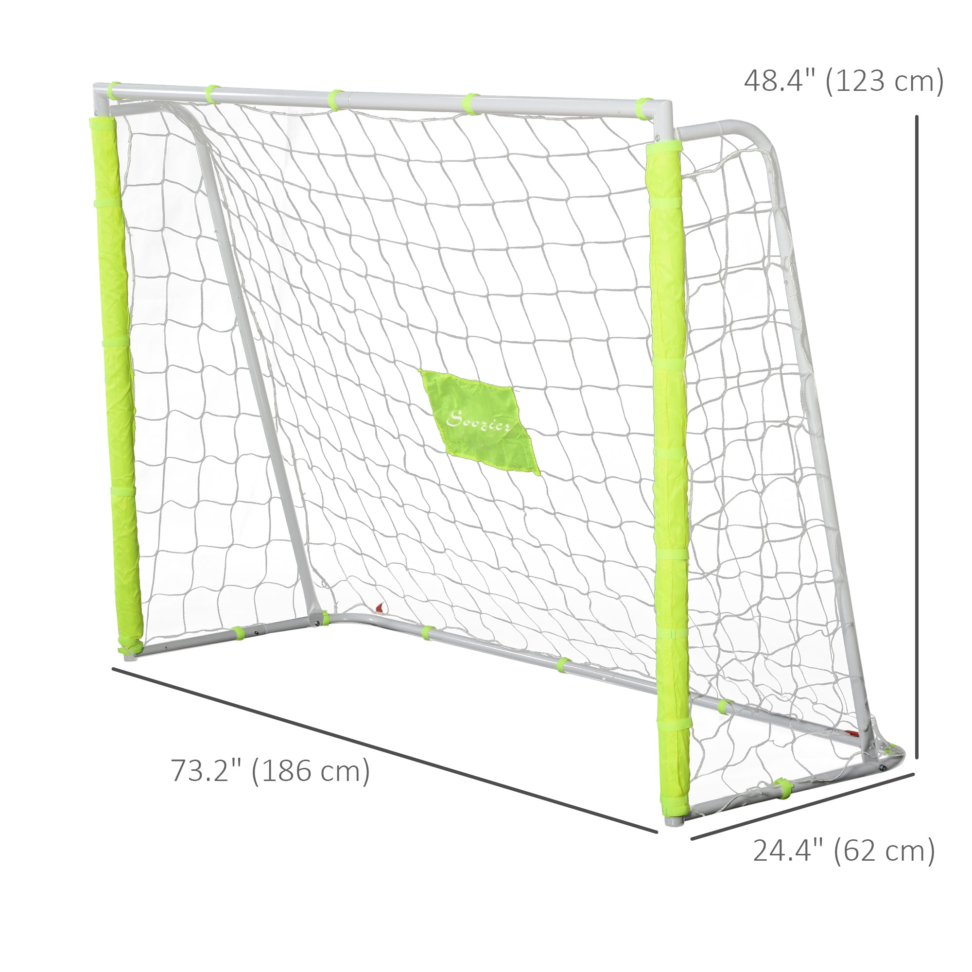 Soozier 6ft x 4ft Soccer Goal Net with Metal Frame, PE Mesh, Ground Stakes, Easy Assembly, Yellow