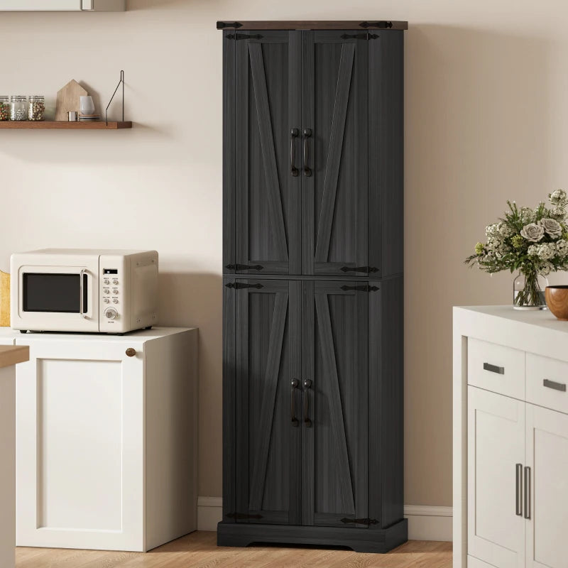 72" Pantry Cabinet, Farmhouse Freestanding Kitchen Storage Cabinet with Adjustable Shelves for Dining Room, Black