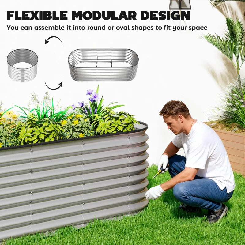 Galvanized Raised Garden Bed, 6 x 2 x 2 ft Modular Metal Garden Beds with Rubber Strip Edging, Silver