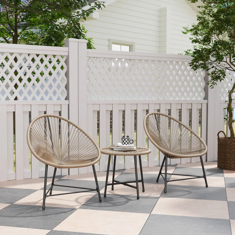 Outdoor Bistro Set, 3 Piece Wicker Patio Furniture Set with Acapulco Chairs and Glass-Top Table, Natural Wood