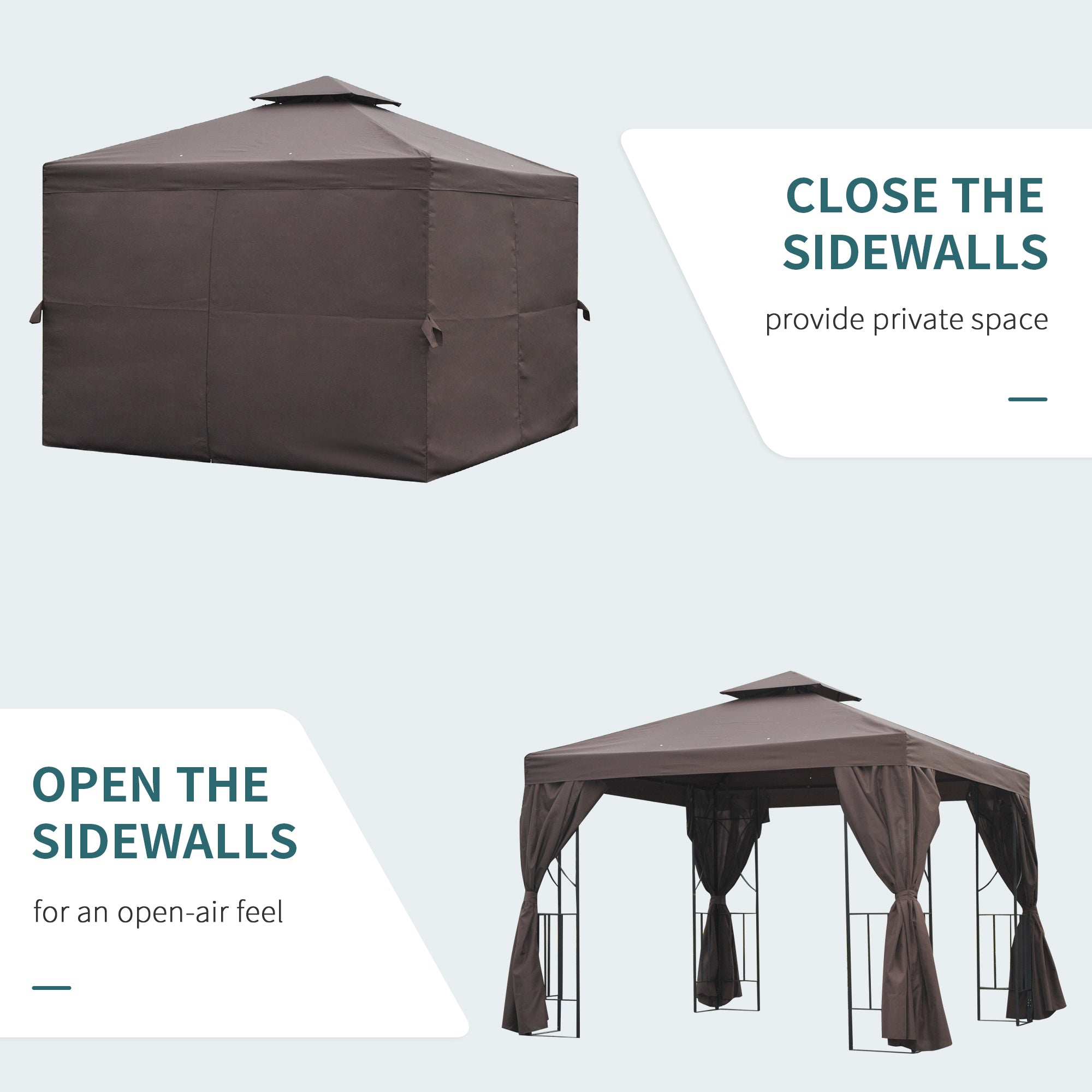 Outsunny 10'x10' Outdoor Patio Gazebo Canopy Brown Garden Shelter with Sidewalls