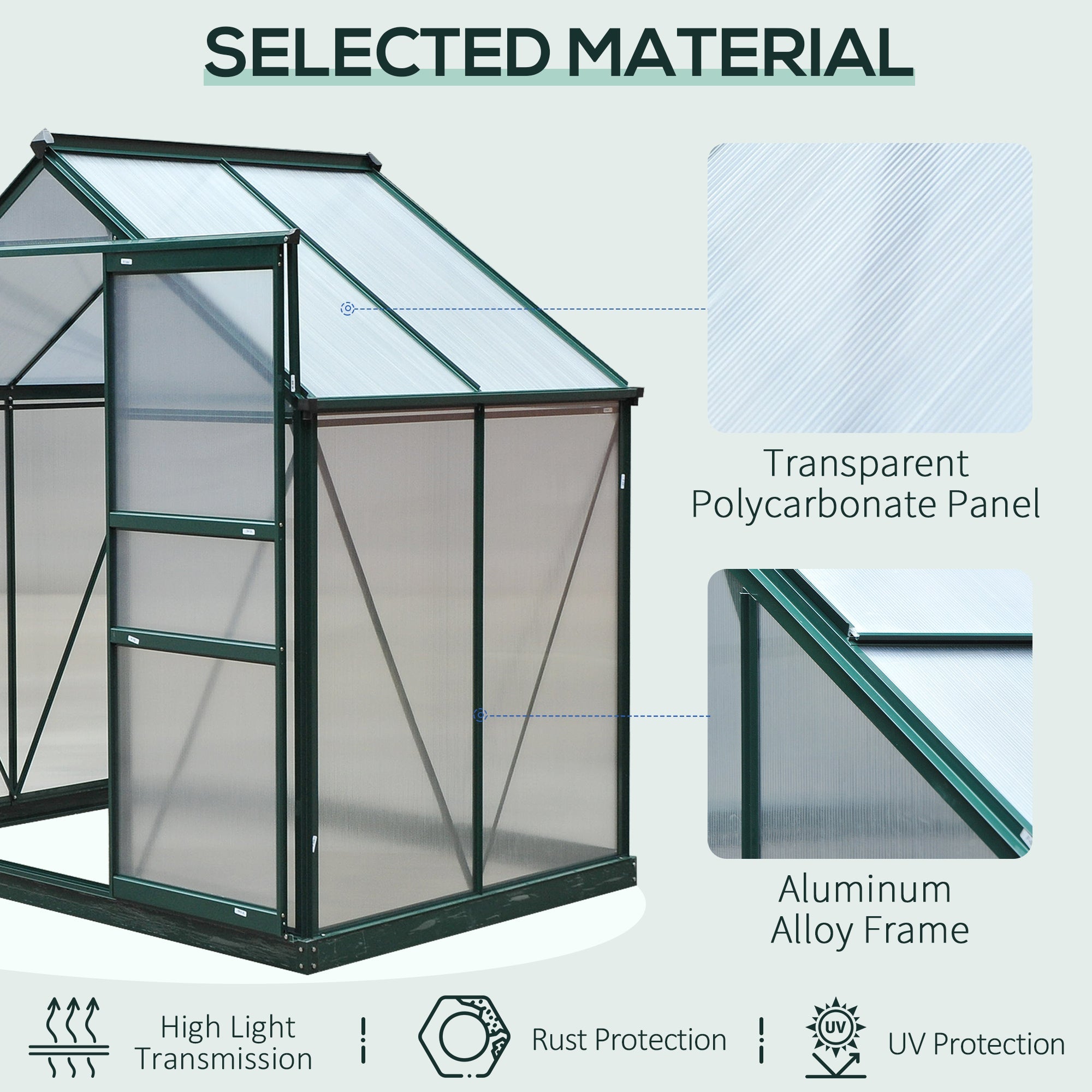 Outsunny Clear Polycarbonate Greenhouse 6.2' x 4.3' x 6.6' Large Walk-In Garden Plant Grow House Galvanized Aluminium Frame
