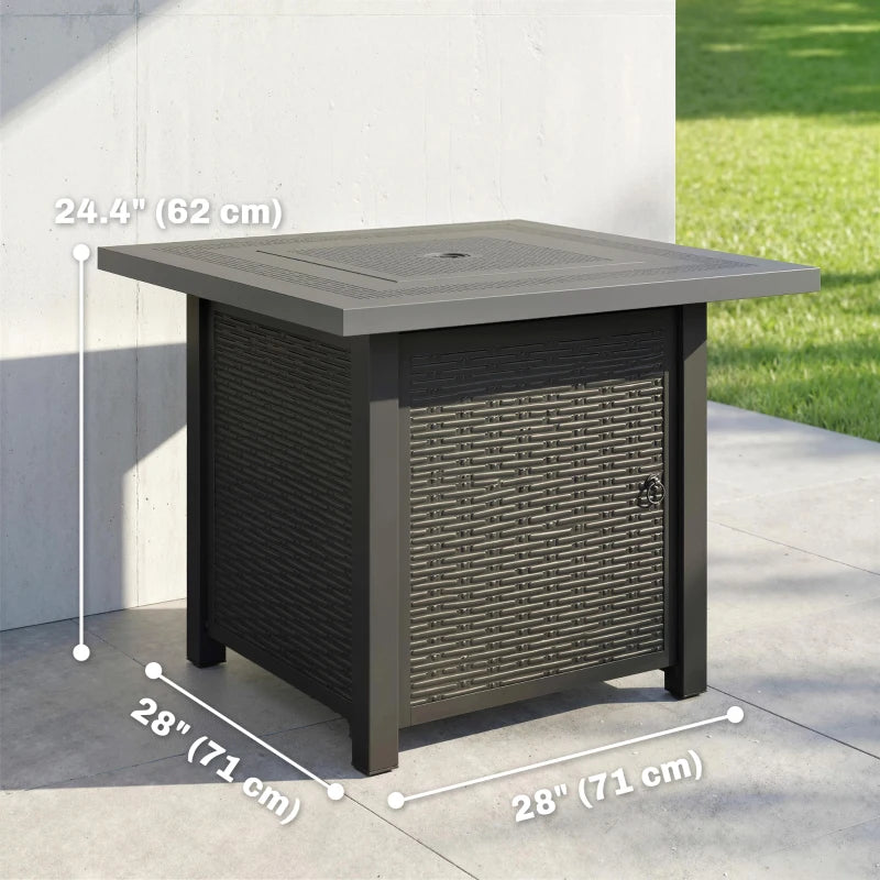 Propane Fire Pit Table, 28" 40000 BTU Outdoor Gas Fire Table with Lava Rocks and Lid, Black
