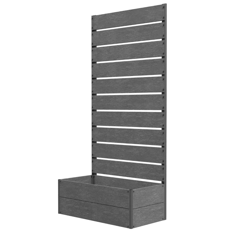 Raised Garden Bed with Trellis, Freestanding Elevated Planter Box for Climbing Vines, 28" x 15" x 59", Dark Grey