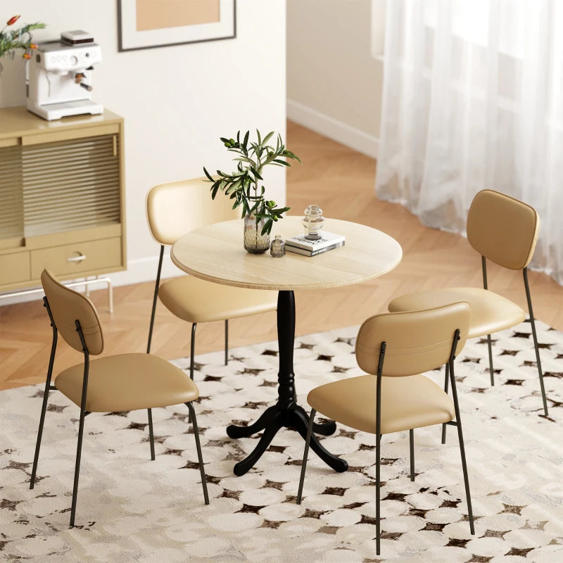 Dining Table for 2-4 People, Modern Round Kitchen Table with Pedestal Steel Base, 80cm, Natural Wood and Black