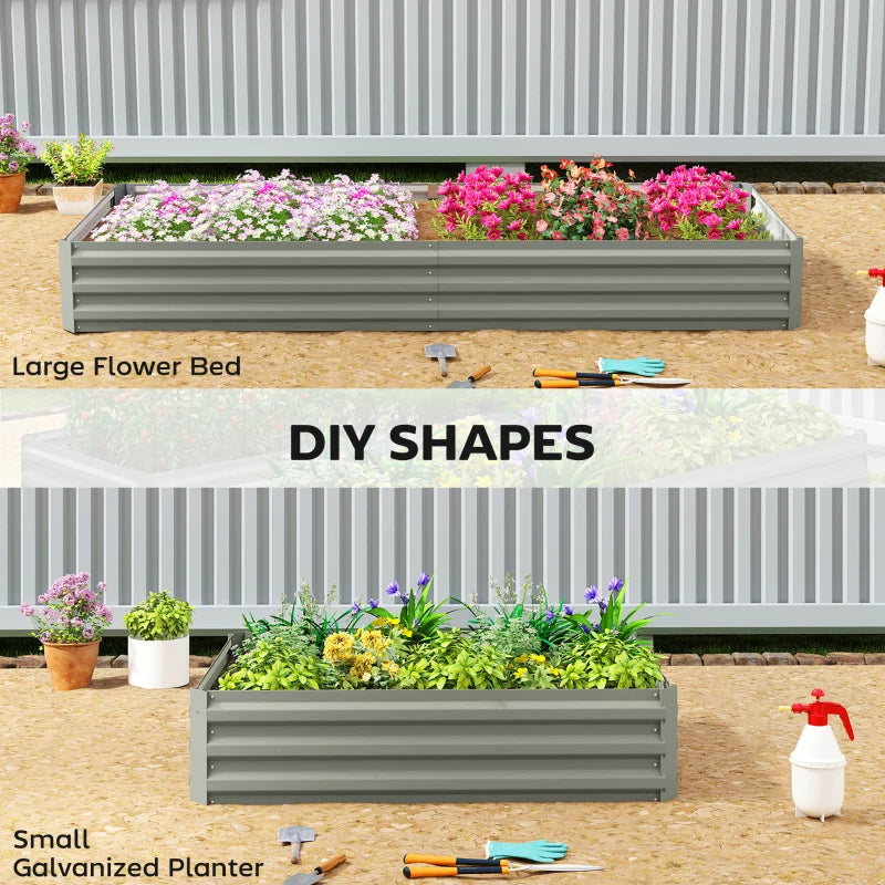8 x 3 x 1ft Galvanized Raised Garden Bed, Metal Elevated Planter Box for Growing Flowers, Herbs, Succulents, Light Grey