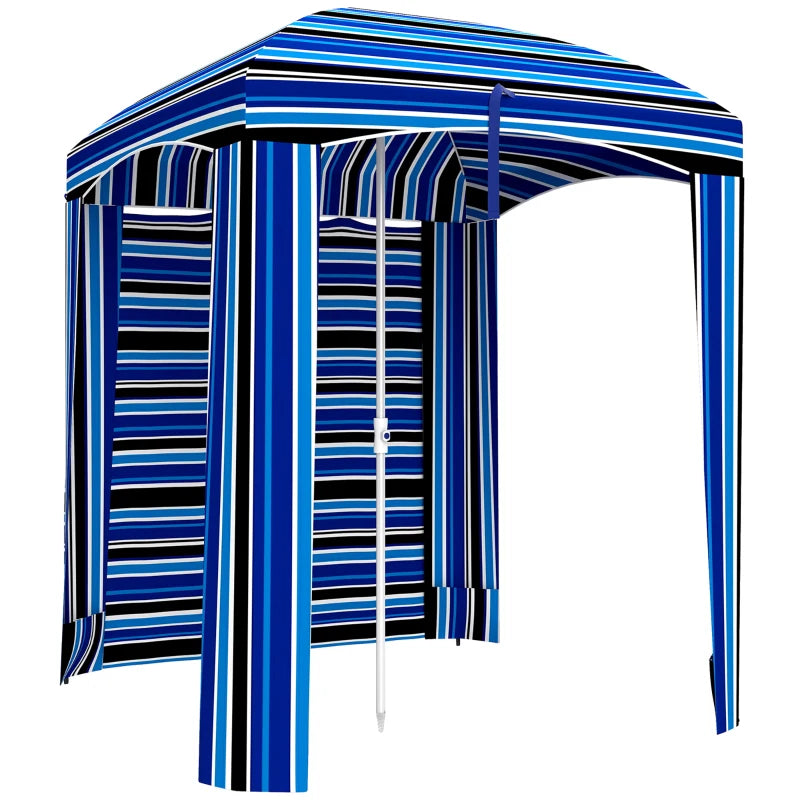 70.1" L x 70.1" W Cabana Umbrella with Walls, Vents, Ruffles, Carry Bag, Beach Umbrella, Blue Stripe