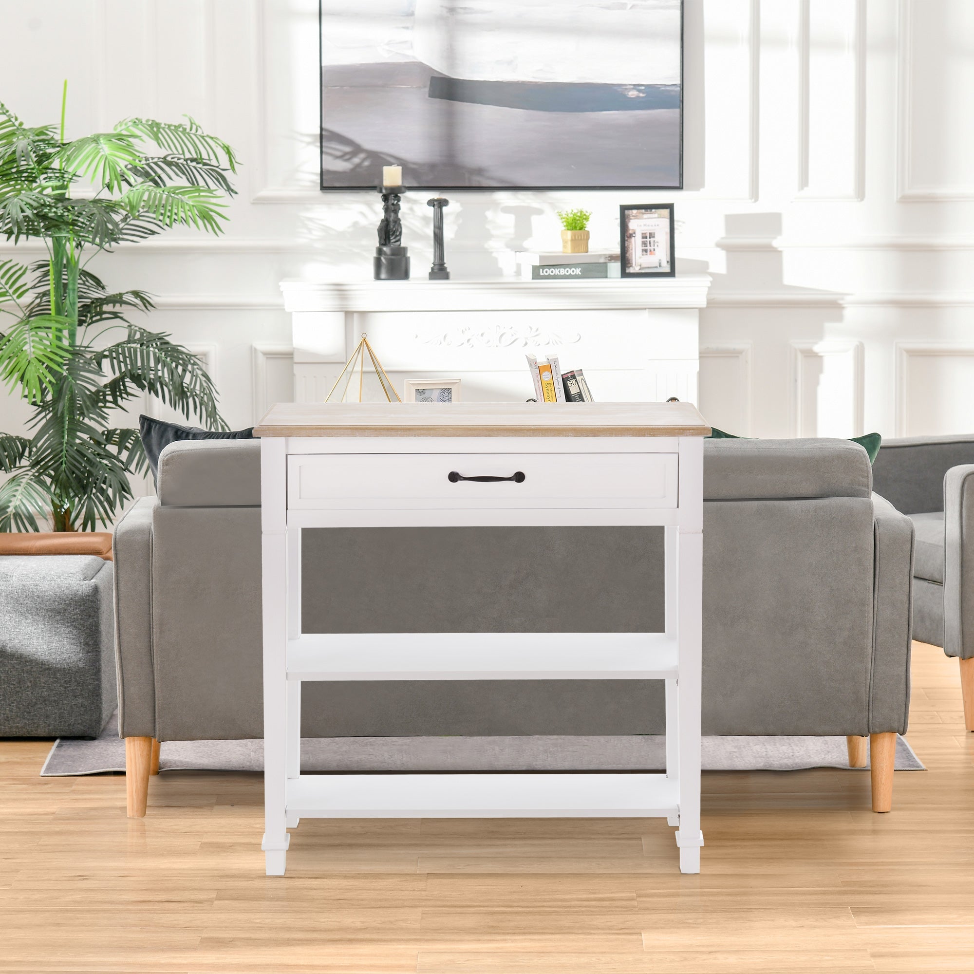 HOMCOM Modern Console Table: Entryway Table with Drawer & 2 Shelves for Living Room, White