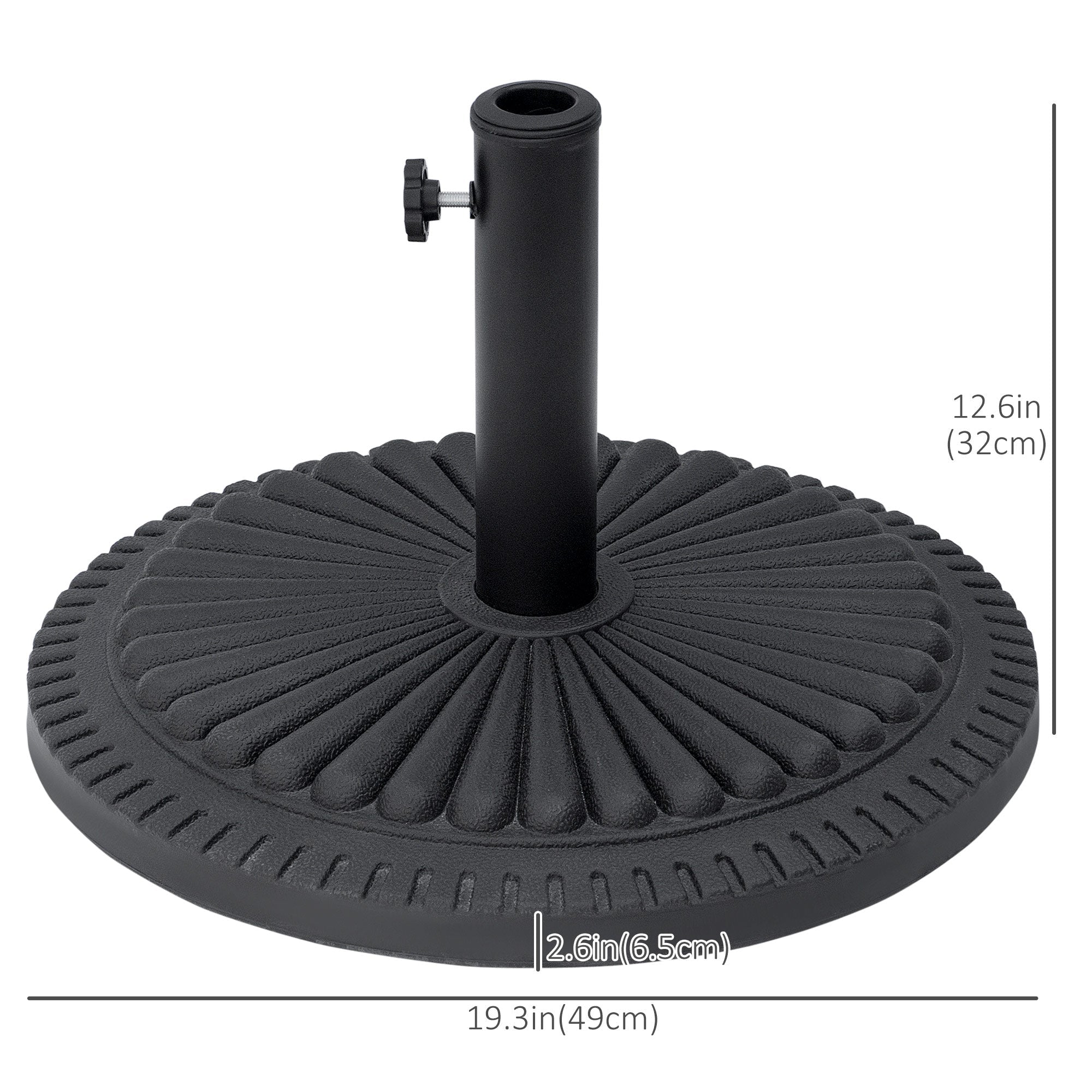 Outsunny Umbrella Base: Round Cement Parasol Stand Fits Φ1.4" Φ1.5" Φ2" Pole for Outdoor Backyard Black