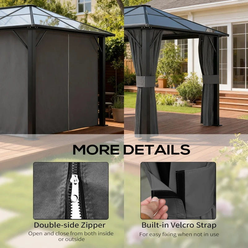 Gazebo Curtains, 10' x 12' Universal Replacement Privacy Curtain, 4-Panels Sidewall with Hooks/C-Rings, Grey