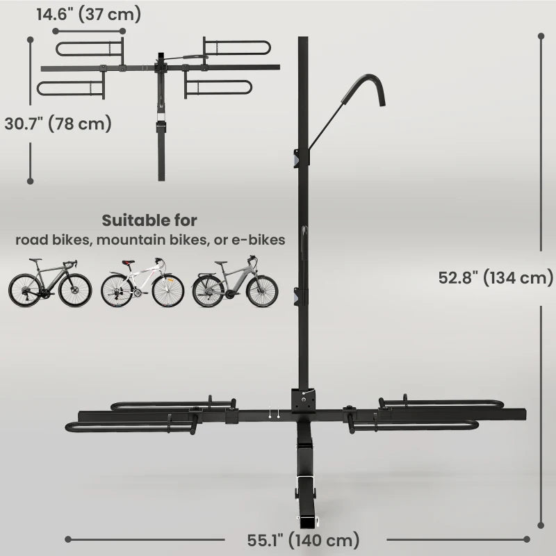 Hitch Bike Rack for Car, 200 lbs 2 Bike Rack with Platform Style, Safety Strap for 2" Receiver, Black