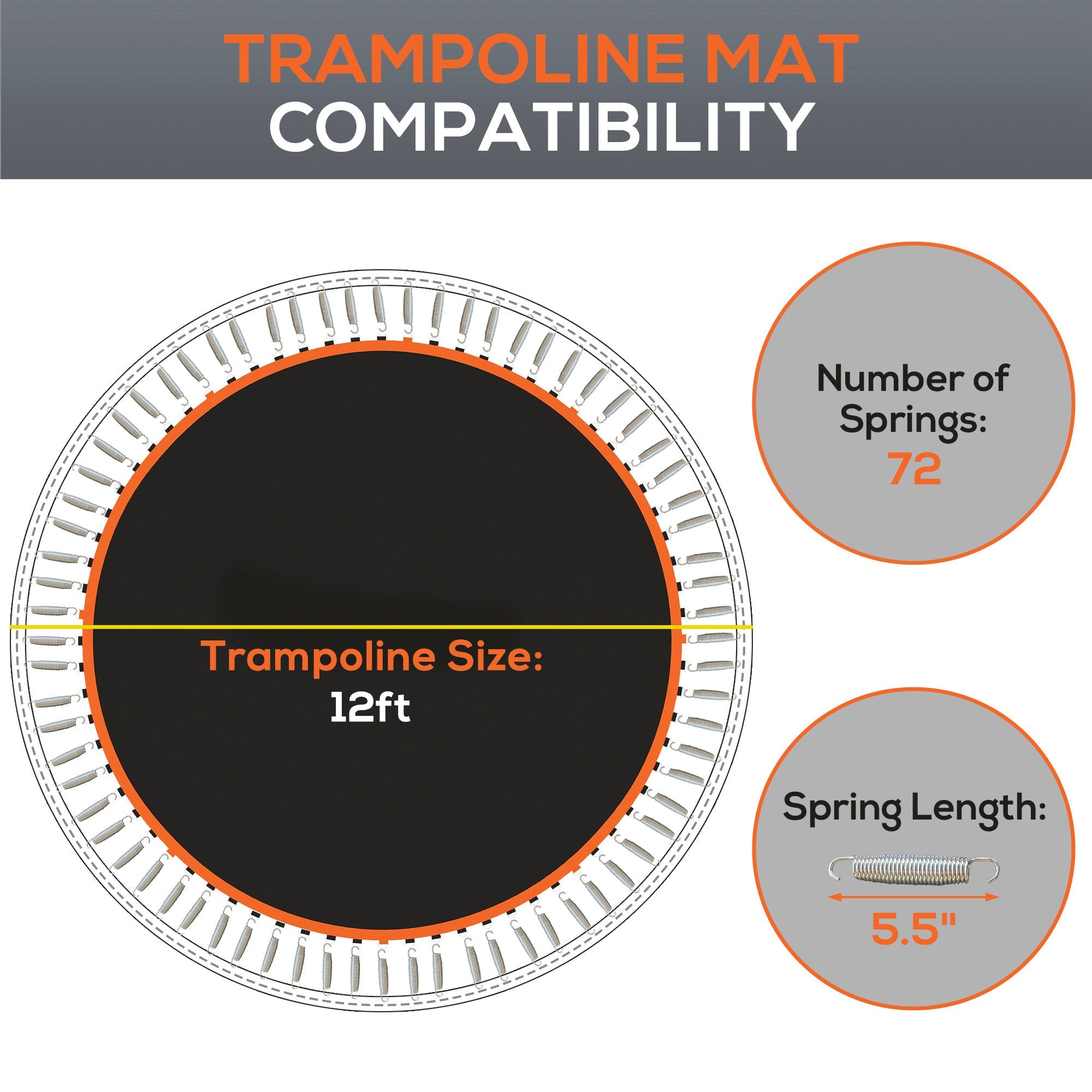 Soozier Trampoline Mat Replacement with Spring Pull Tool and 72 V-Hooks, Fits 12ft Trampoline, Using 5.5" Springs, Orange