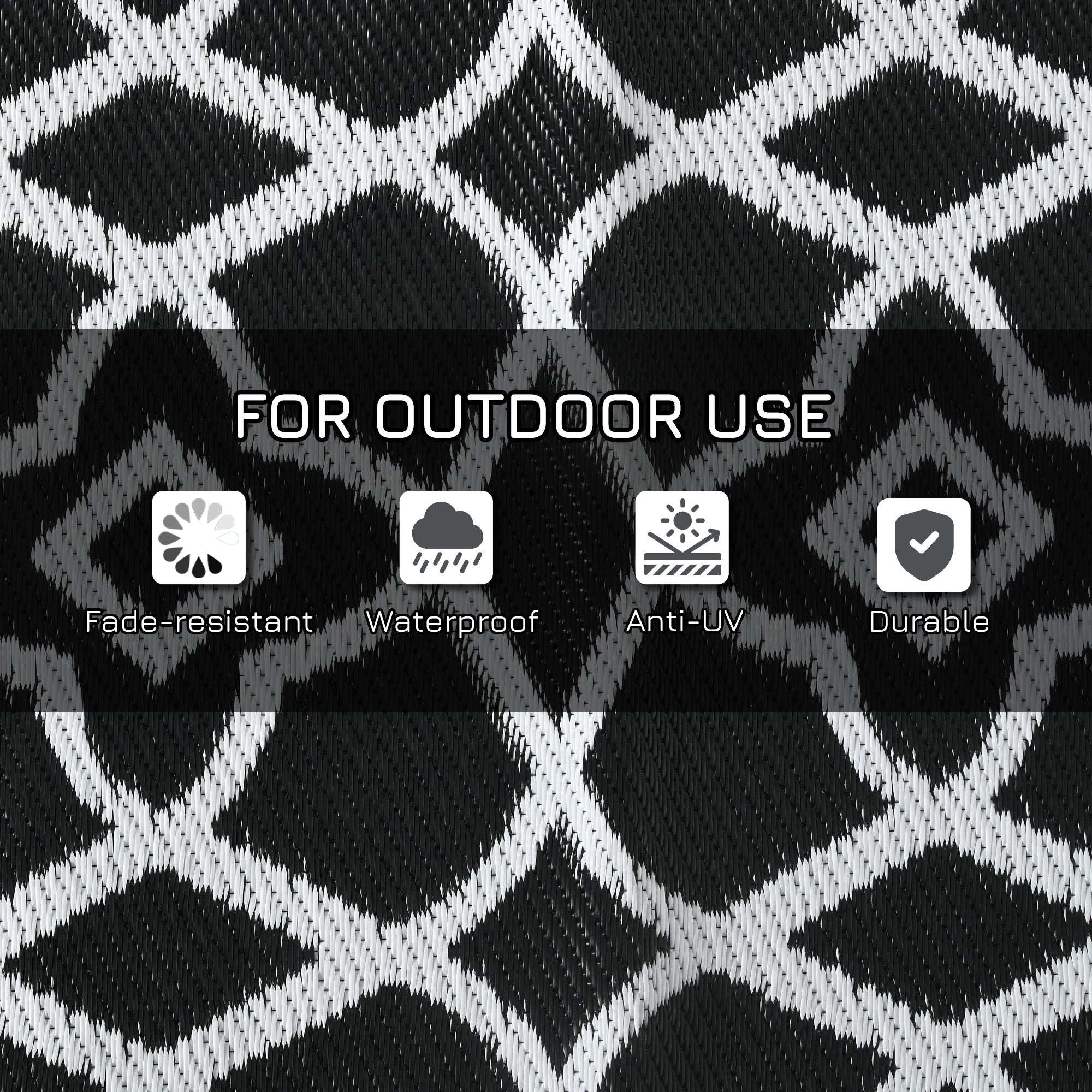 Outsunny Reversible Outdoor Mat Waterproof Plastic Straw Patio Rug 9x18 with Carry Bag Black White Clover
