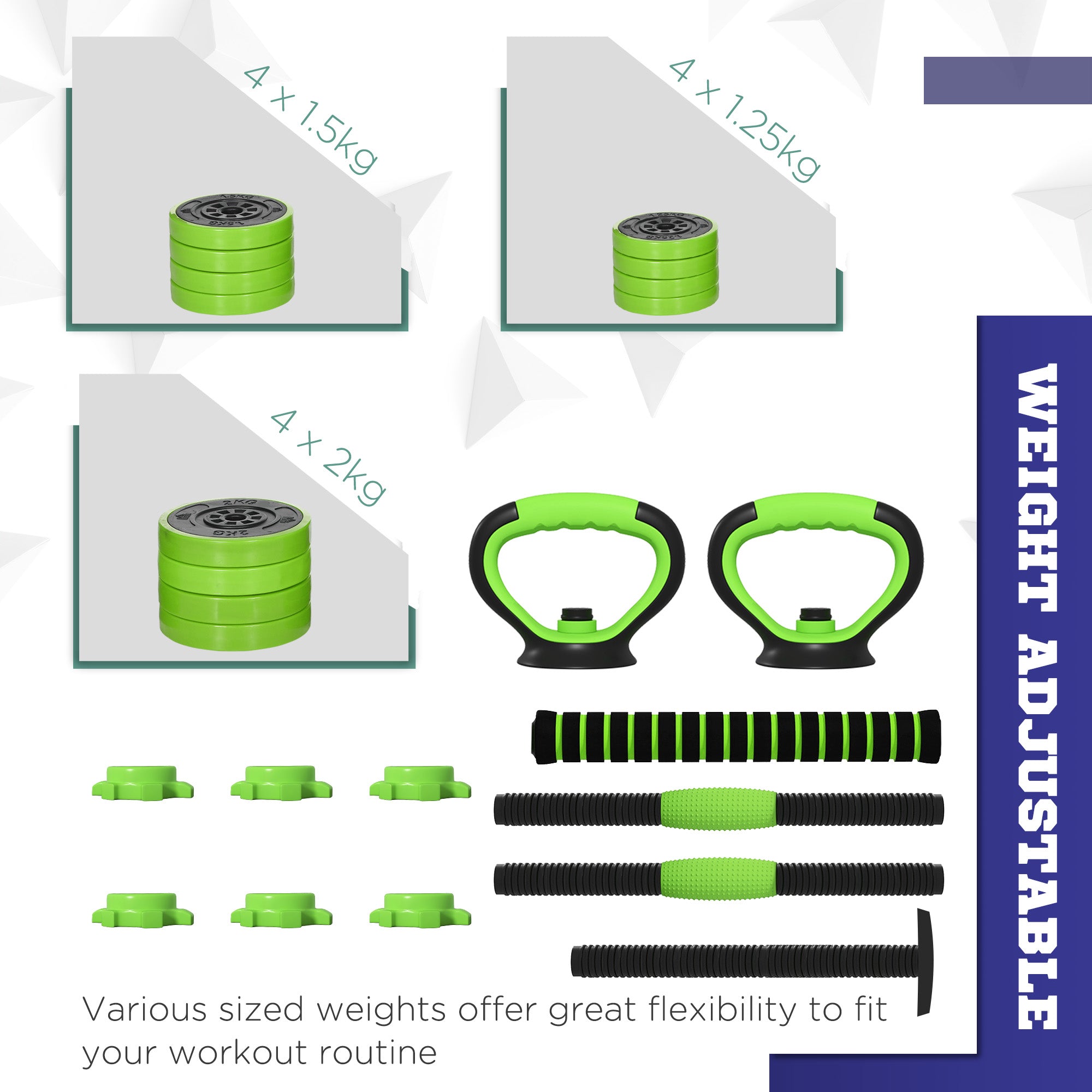 Soozier 4-in-1 Dumbbell Set: 44lbs Adjustable Weights for Barbell, Kettlebell, Push-Up & Fitness Training at Home, Green