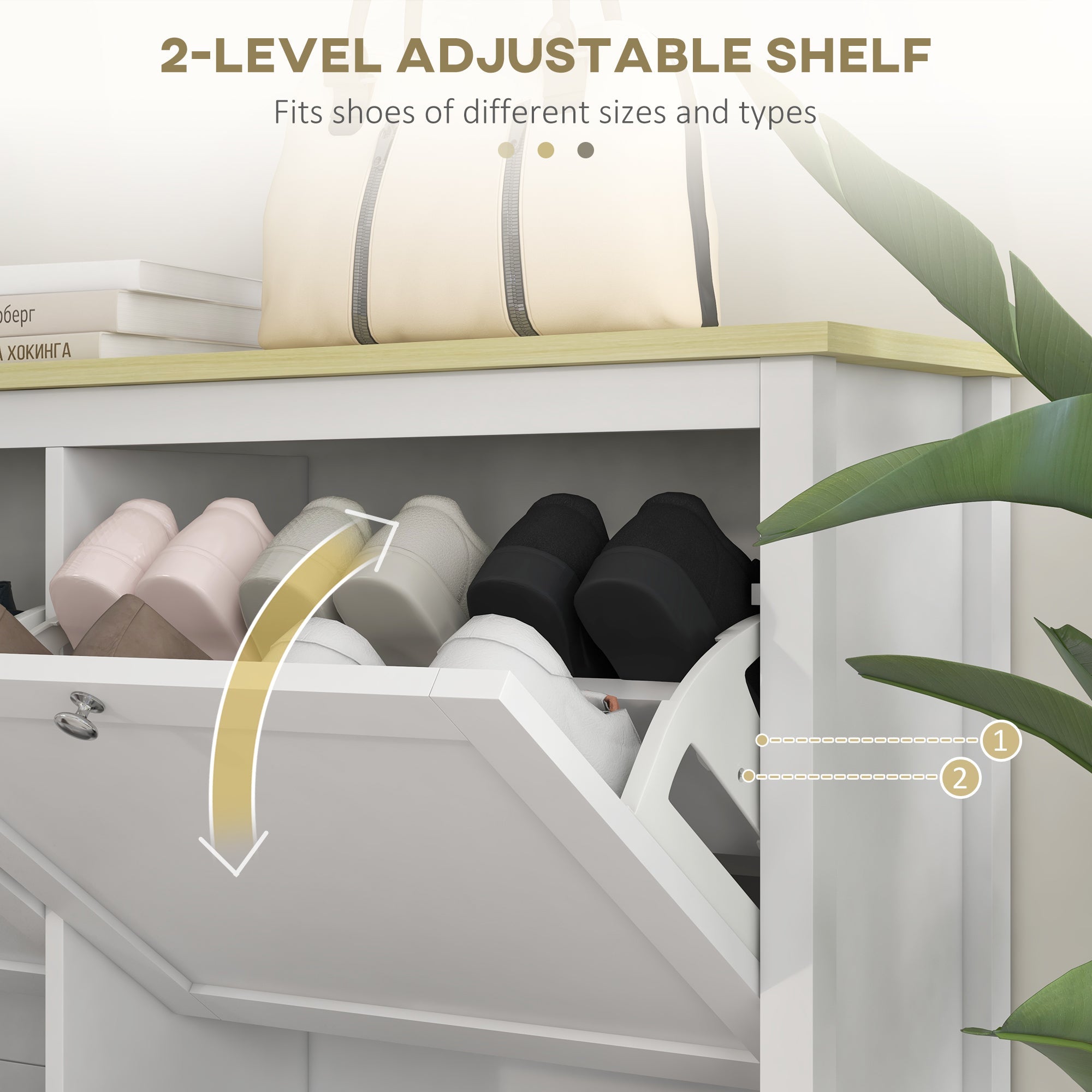 HOMCOM Shoe Chic: Modern Storage Cabinet with 4 Flip Drawers, Adjustable Shelves for 20 Pairs of Shoes, White Finish