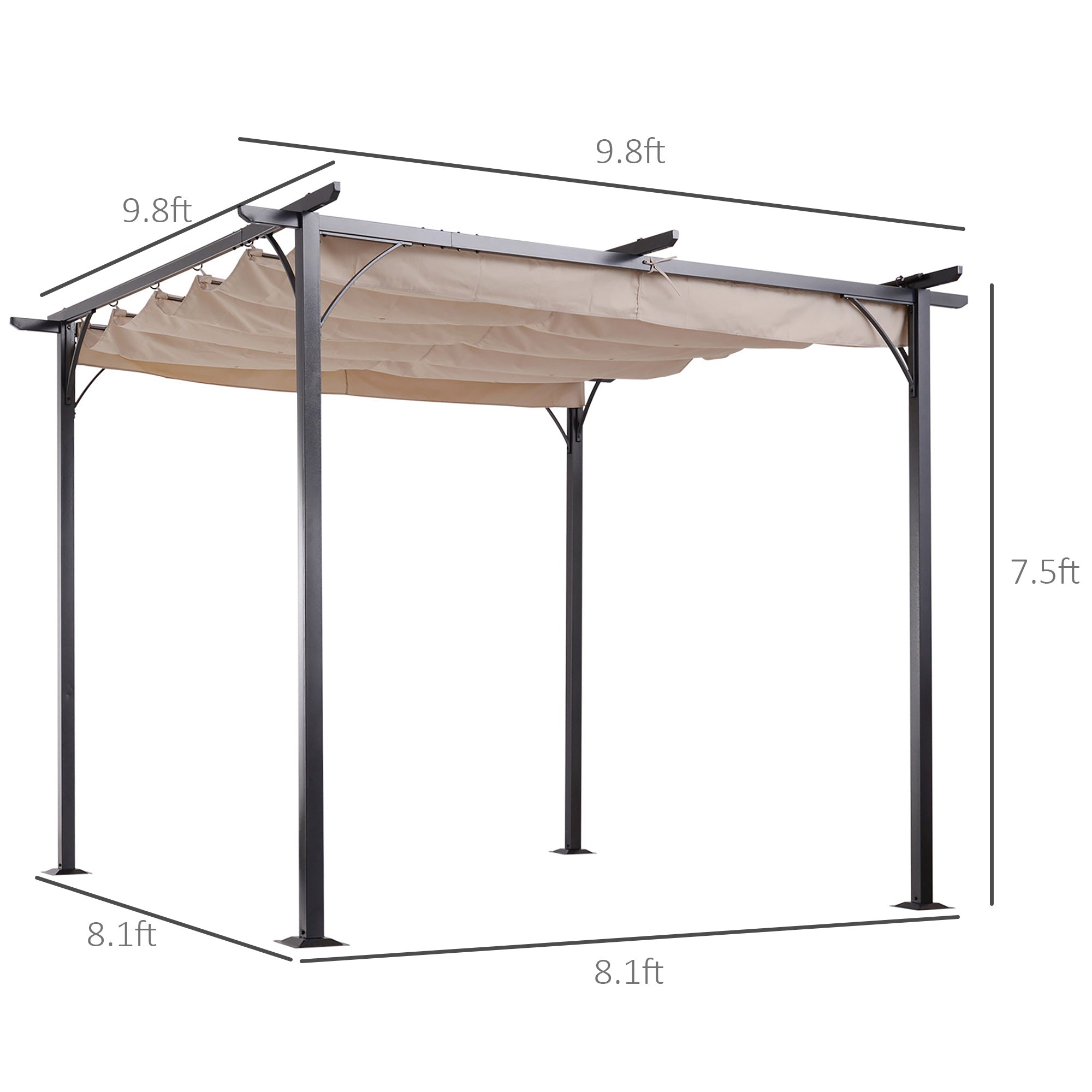 Outsunny 10' Modern Square Outdoor Pergola Gazebo - Retractable Sun Shade for Deck, Lawn & Patio BBQ Shelter