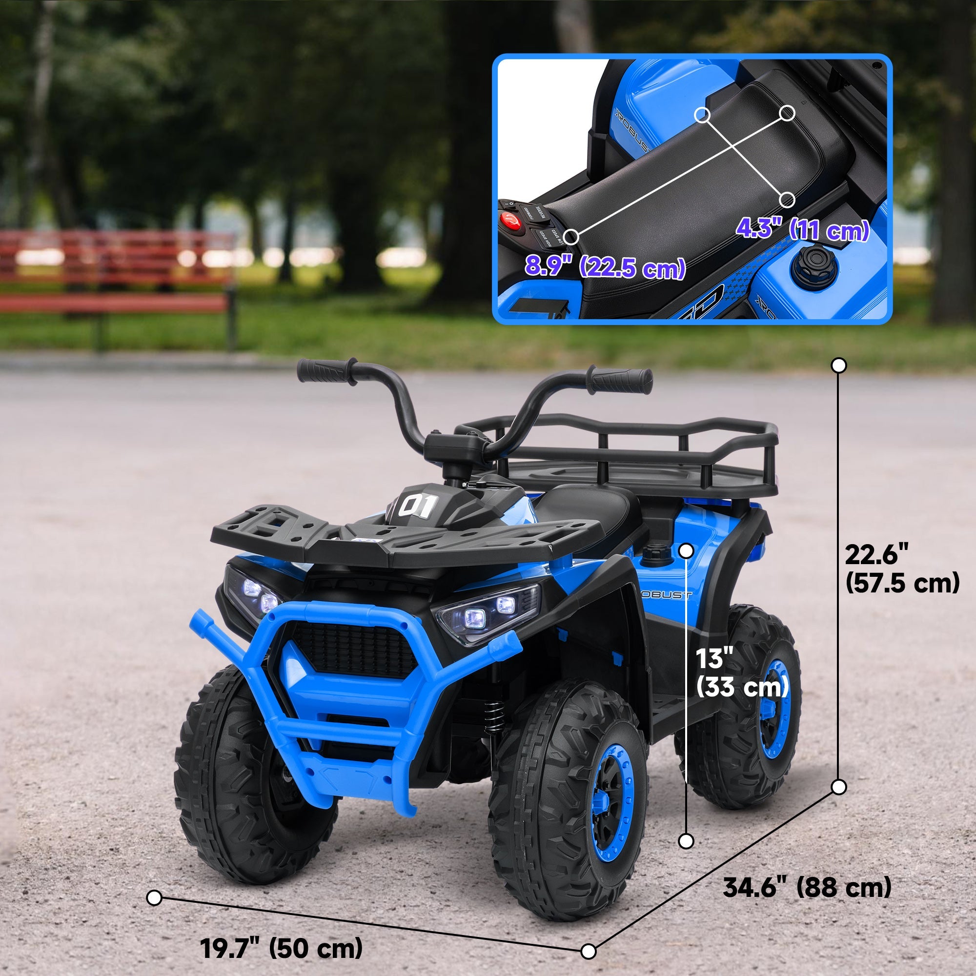 Qaba Kids ATV, 12V Battery Powered Electric Ride on Toy w/ Spring Suspension, Storage Basket, High & Low Speed, Blue