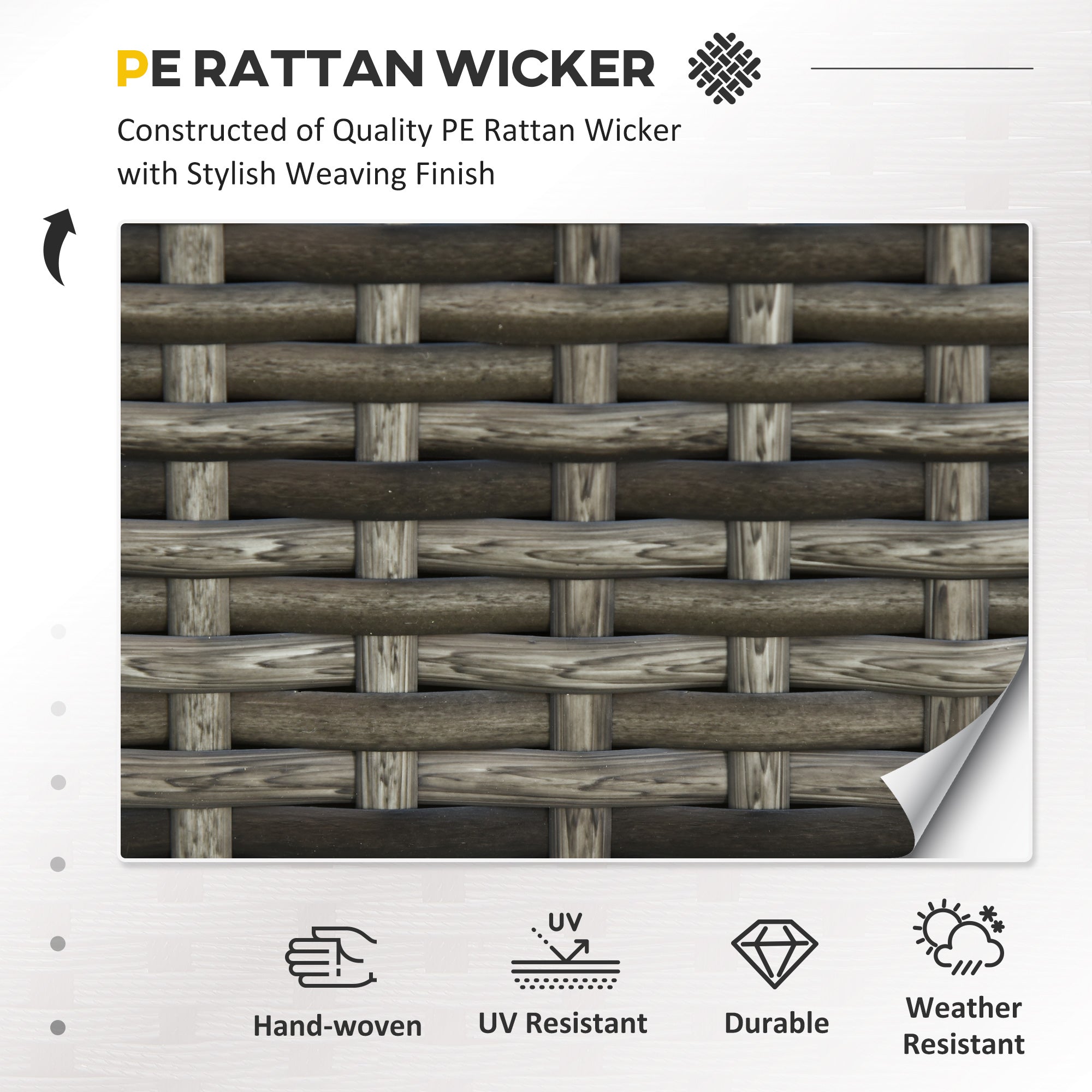 Outsunny Patio PE Rattan 2-seater Sofa, Outdoor All Weather Resin Wicker Loveseat with Padded Cushions, Grey