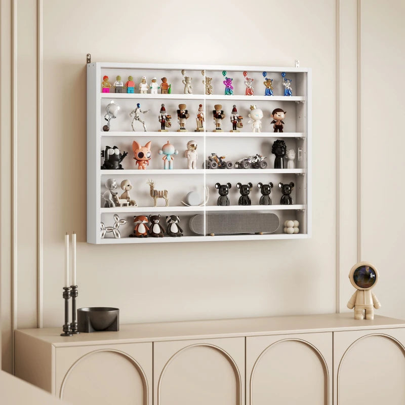 5-Tier Display Cabinet, Shot Glass Display Case, Glass Curio Cabinet with 2 Glass Doors and 4 Adjustable Shelves, White