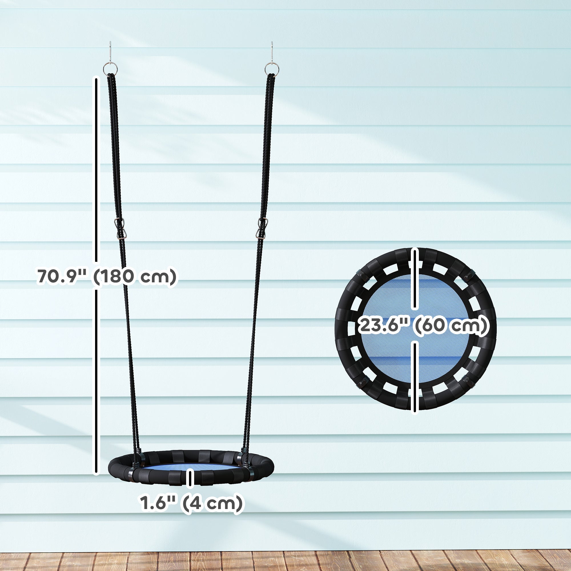 Qaba 24 inch Saucer Tree Swing Set for Kids with Adjustable Hanging Ropes for Outdoor, Backyard, Blue