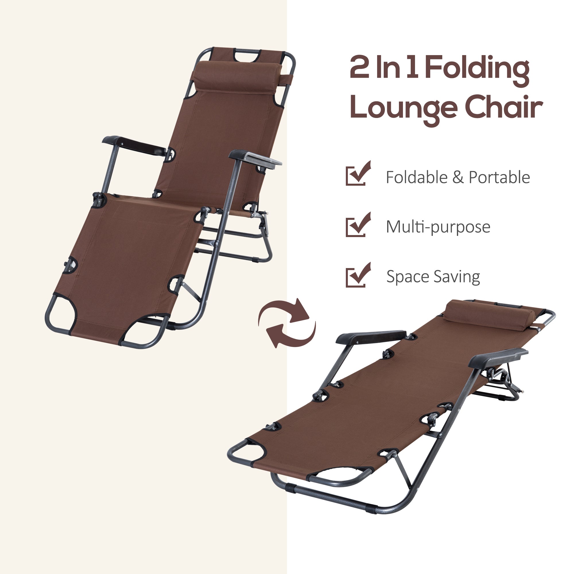 Outsunny Adjustable Folding Chaise Lounge Chair Portable Recliner Sun Lounger Outdoor Garden Seat with Pillow Brown
