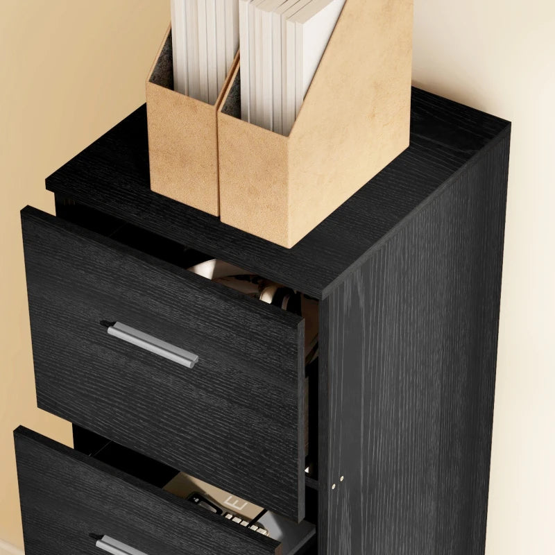Vertical Filing Cabinet with Lock, 4 Drawer File Cabinet with Adjustable Hanging Bar for A4 and Letter Size, Black