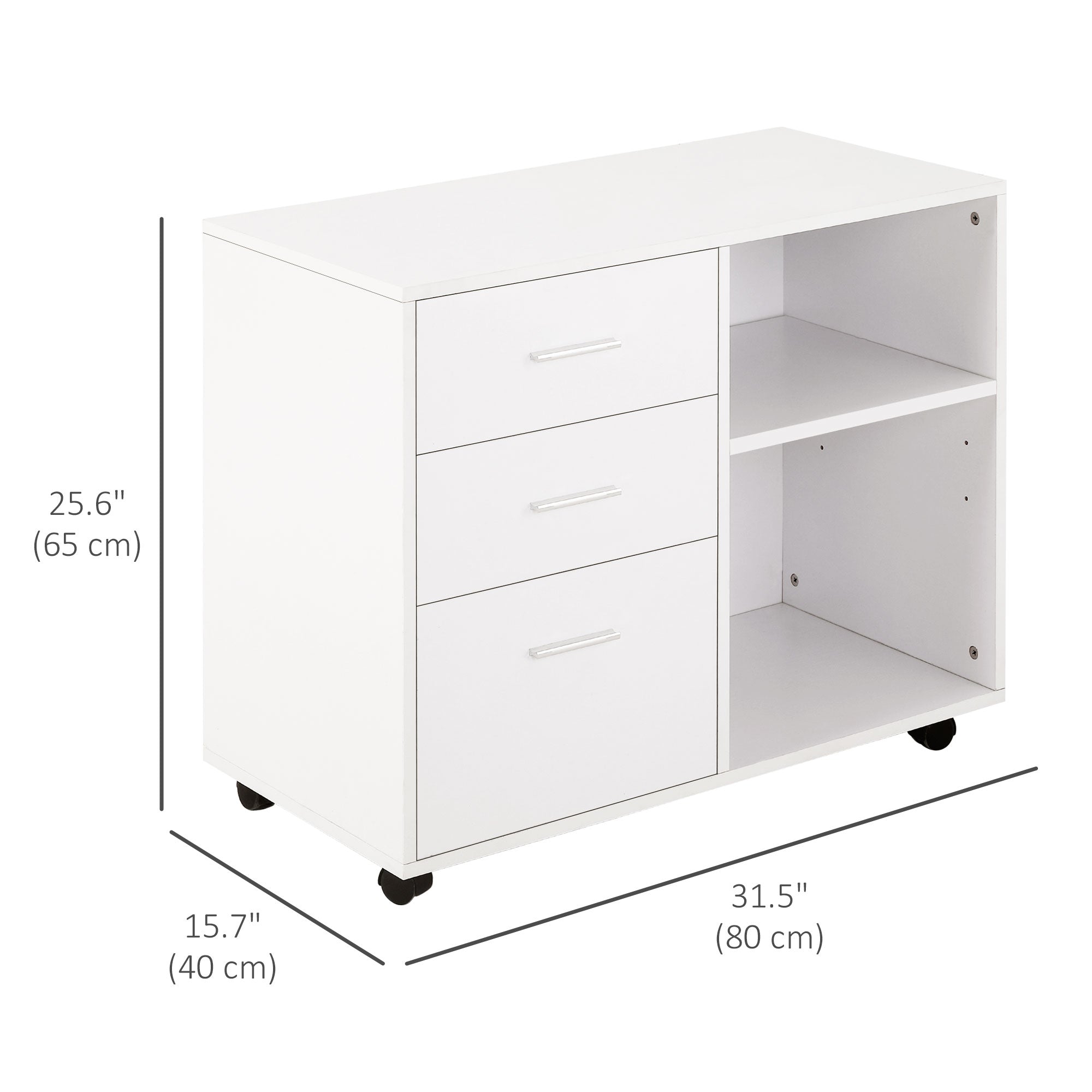 HOMCOM Mobile Printer Stand: Storage Space, 3 Drawers, Shelves, Home Office, White, Rolling Cabinet