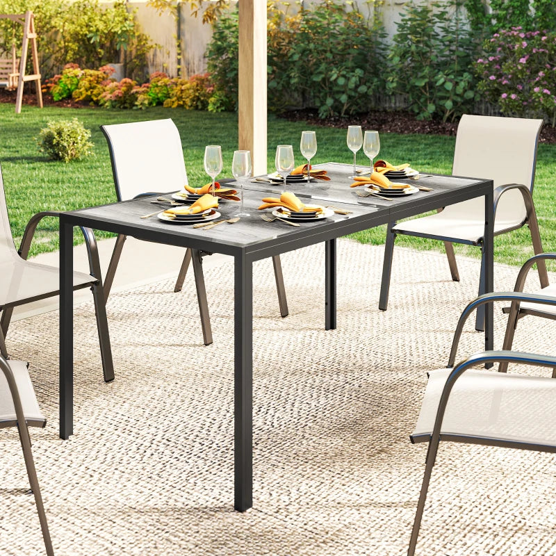 Outdoor Dining Table for 4-6, 59" Outdoor Patio Table with Metal Legs, Wood-Effect Top, Grey