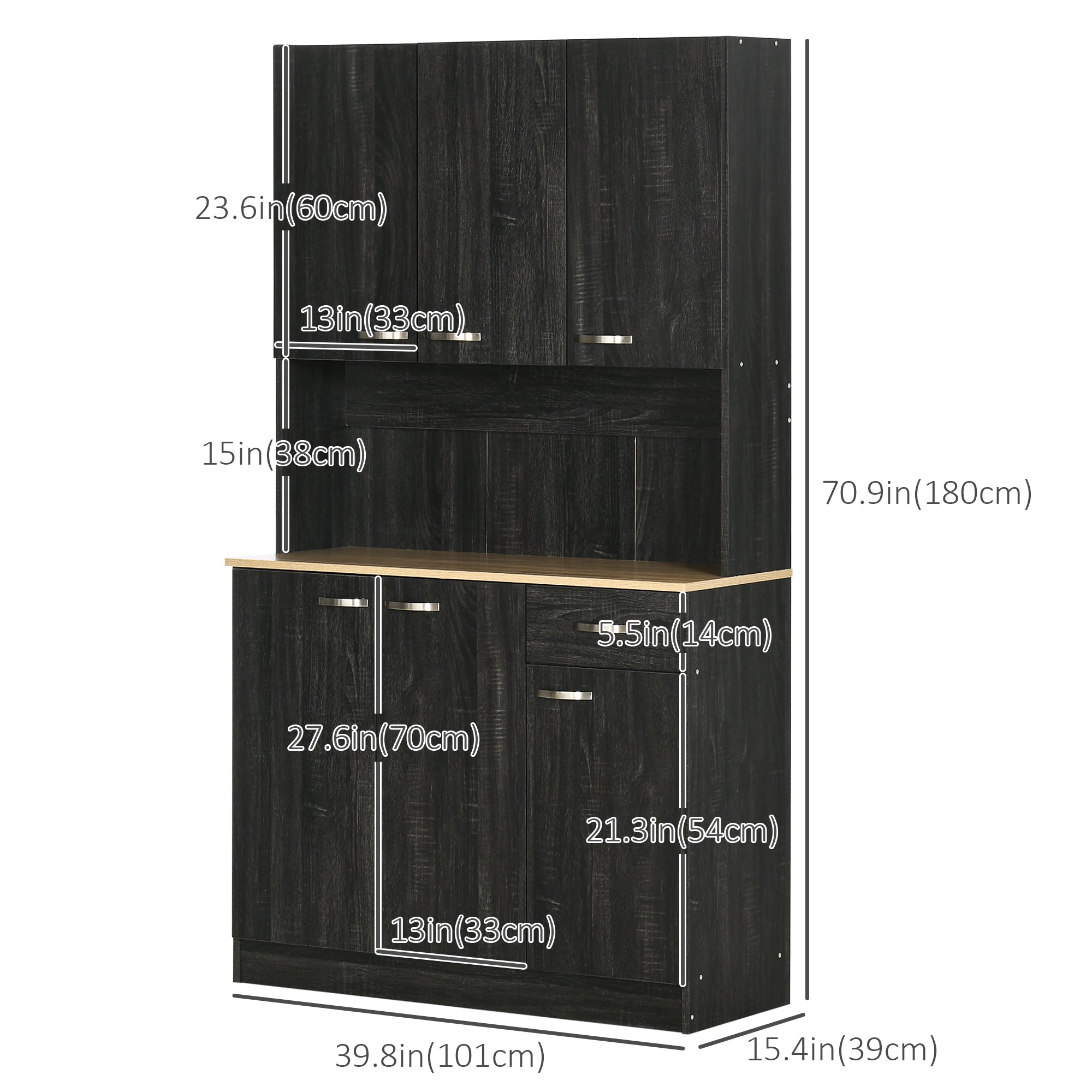 HOMCOM Modern Kitchen Hub: 71" Buffet with Hutch, Black Finish, Storage Cabinets, Drawer, and Microwave Stand
