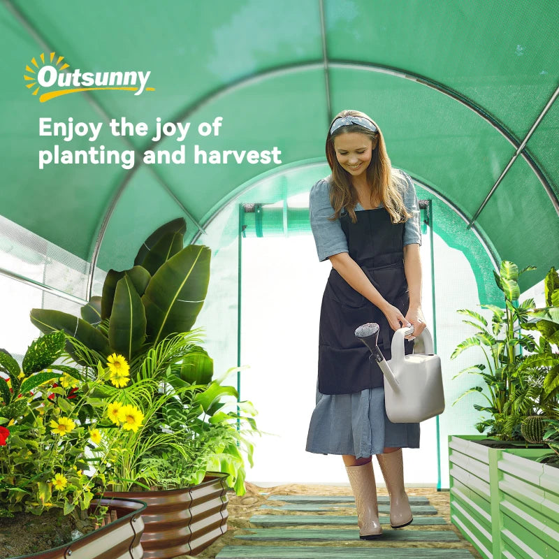 Walk-in Tunnel Greenhouse, Plant Hot House with Sunshade Net, Roll-up Mesh Sidewalls, 2 Doors, 6.6' x 10' x 6.5' , Green
