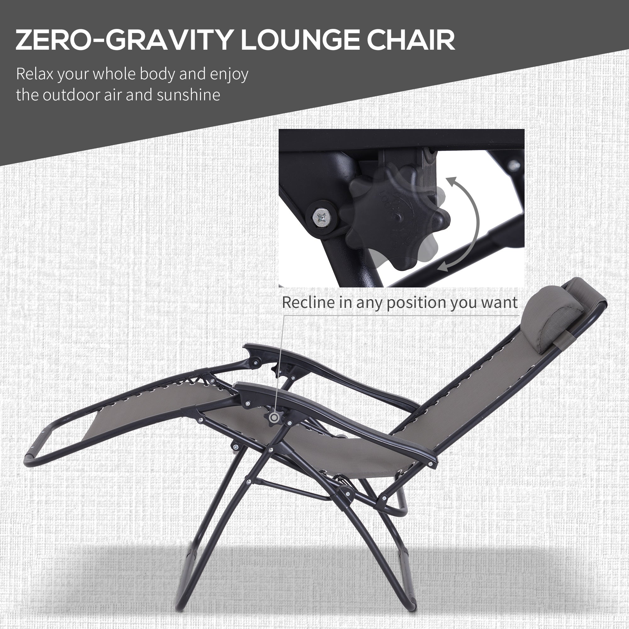 Outsunny 3pcs Zero Gravity Lounger Chair Set Patio Chaise Lounge Side Table w Cup Holder Grey