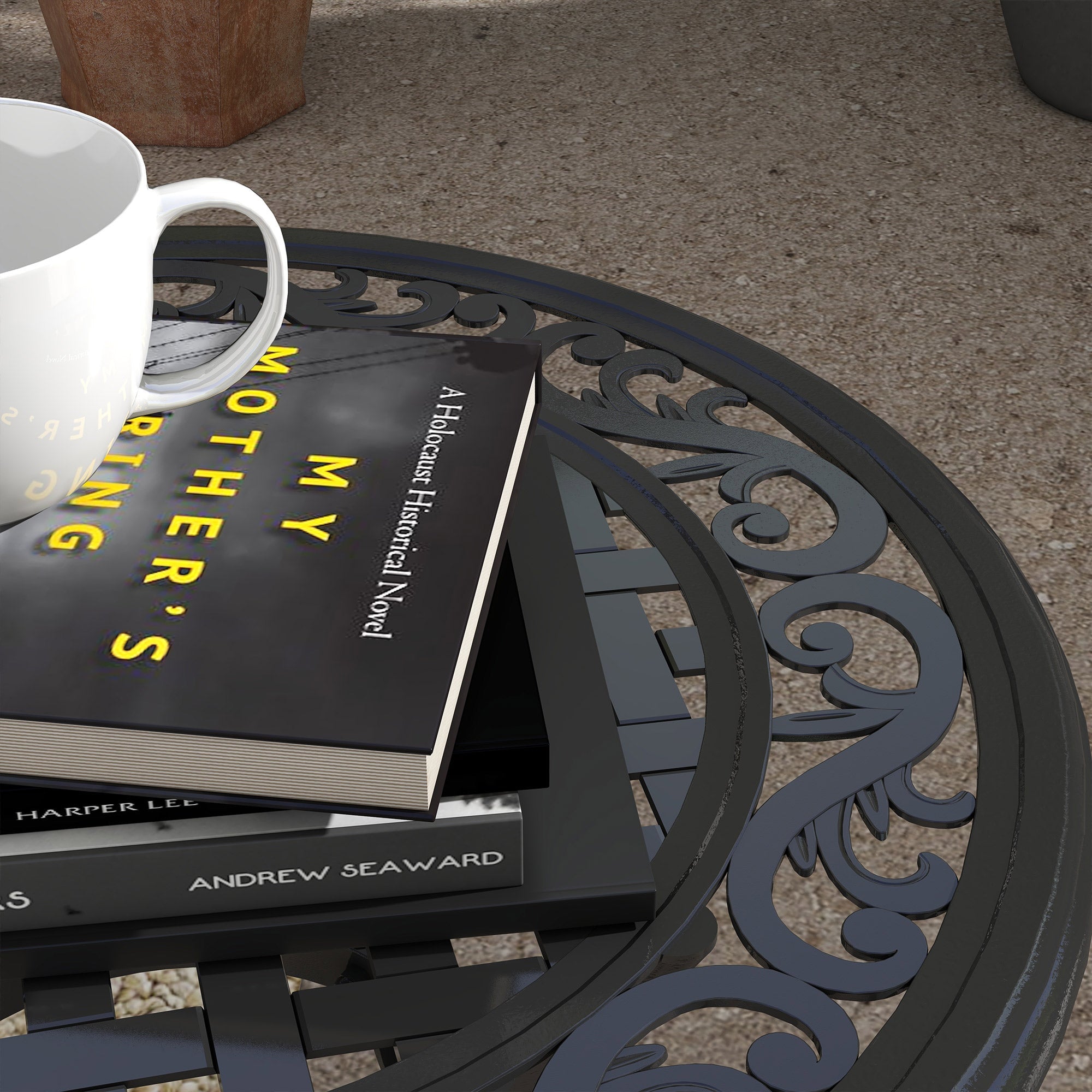 Outsunny Patio Table, Round Side Table with Cast Aluminium Frame, Adjustable Feet for Patio, Garden, Balcony, Black