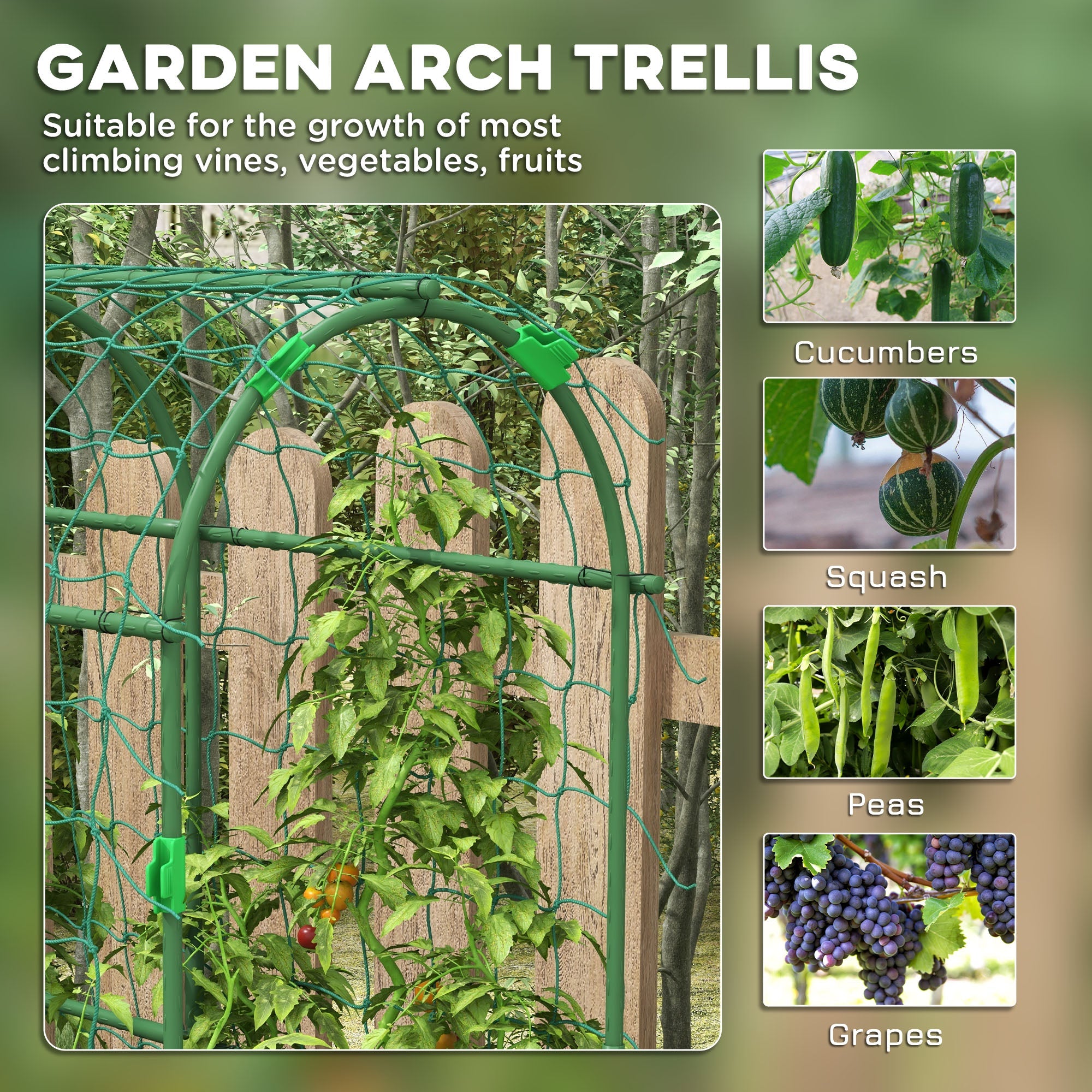 Outsunny Metal Garden Arch Trellis for Climbing Plants Outdoor A-Frame with Net 17"x72"x72" Climbing Support