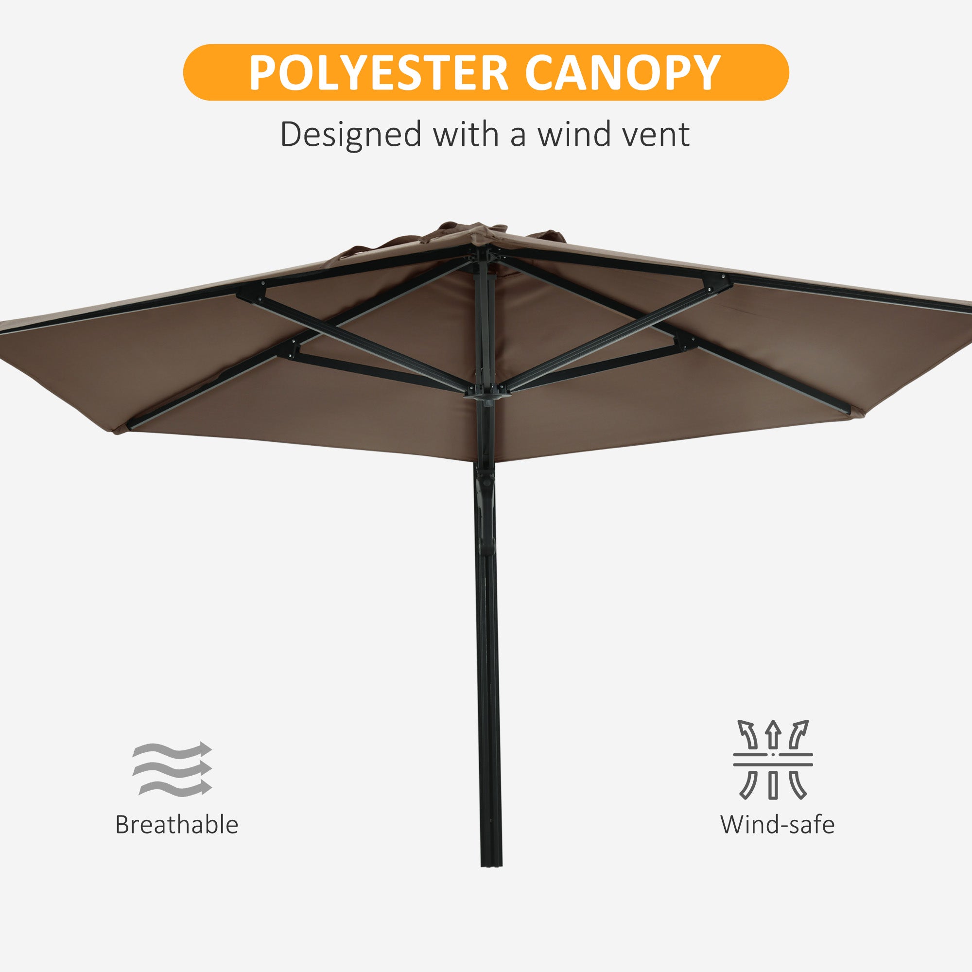Outsunny Wall Mounted Umbrella 8FT with 180° Rotatable Canopy Outdoor Patio Parasol Khaki