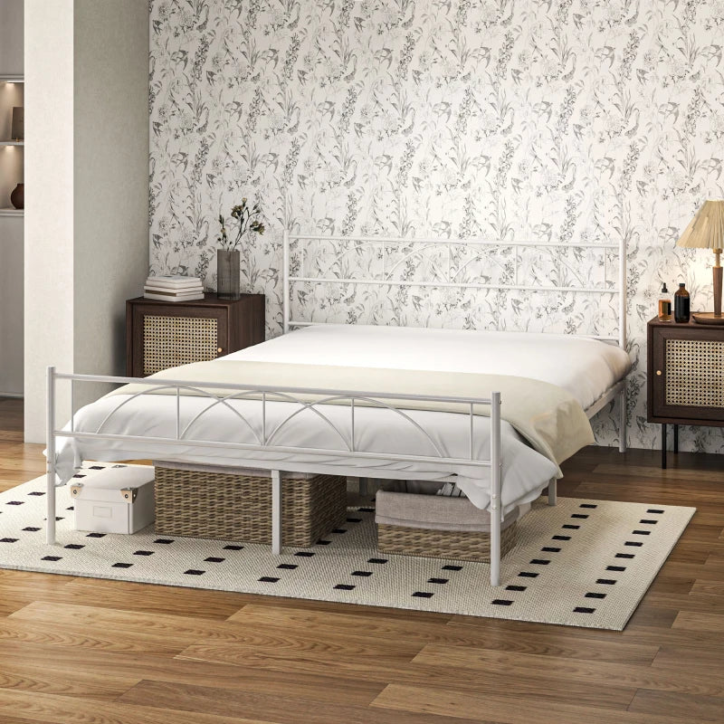 Metal Queen Platform Bed Frame with Headboard, Steel Slat Support, Underbed Storage, No Box Spring Needed, Easy Assembly