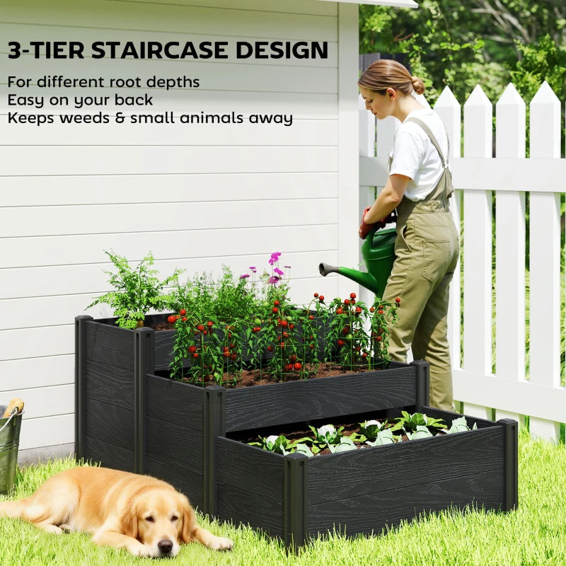Vinyl Raised Garden Bed Kit, 3-Tier Elevated Garden Box with Open Bottom, DIY Assembly, Outdoor Raised Planter Box