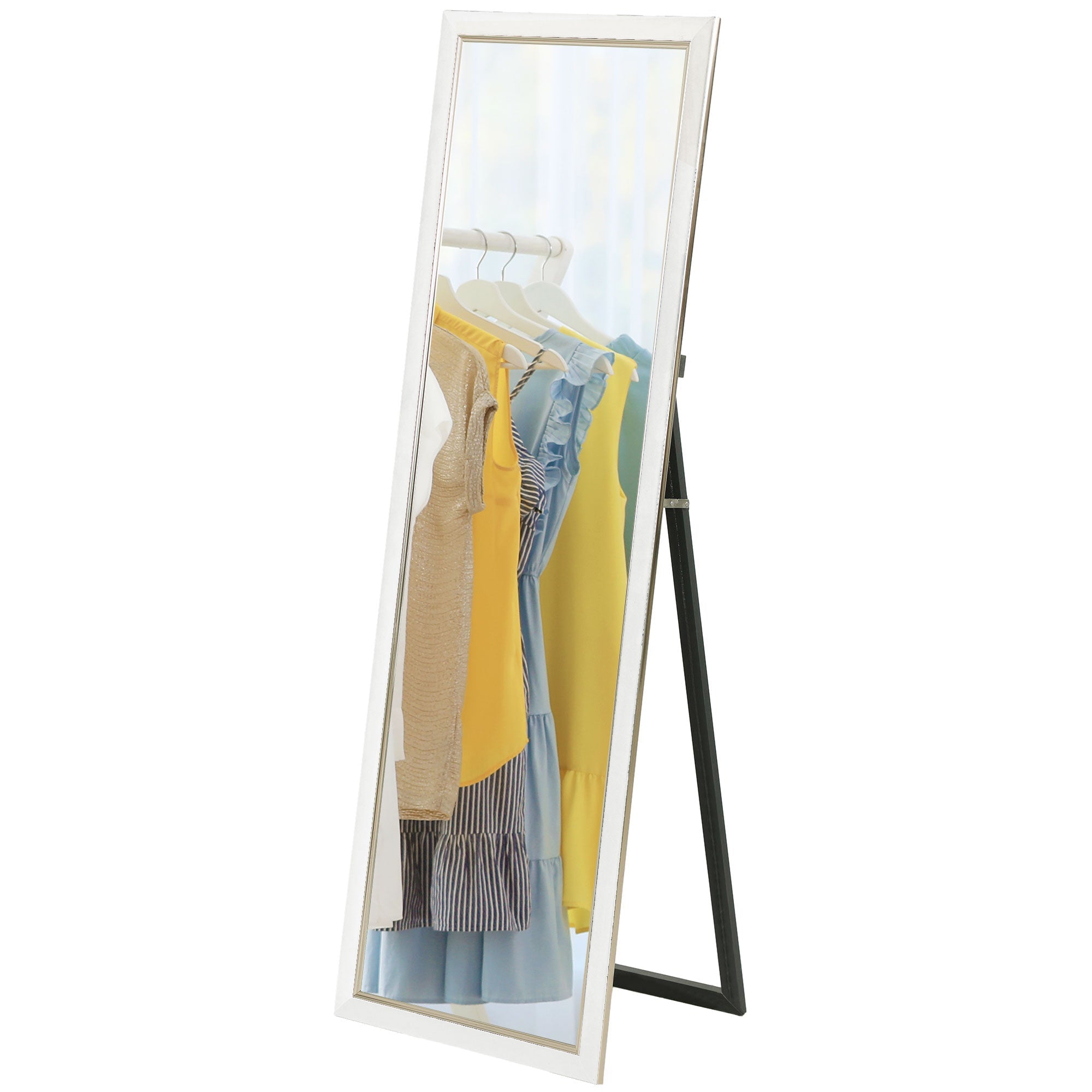 HOMCOM Floor Standing Mirror, Full Body Mirror, Free Standing, Leaning or Wall Mirror with Frame for Bedroom, White