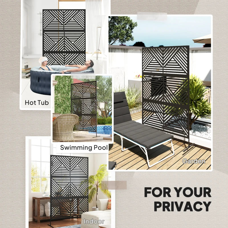 Metal Outdoor Privacy Screen, Freestanding Outdoor Divider with Stand, Decorative Privacy Panel, 78" x 48", Black