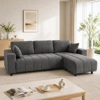 L-Shaped 4-Seater Sectional Sofa with Reversible Chaise, Spring Cushions & 2 Pillows