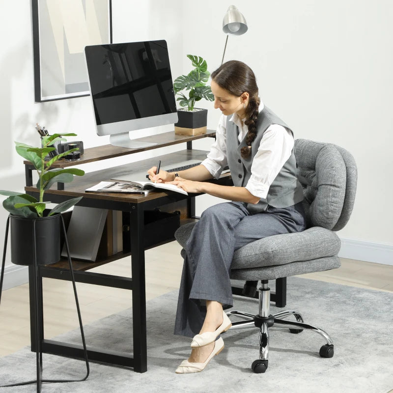 Computer Desk Chair, Armless Office Chair with Wide Padded Seat and Adjustable Height, Tilt Function, Grey