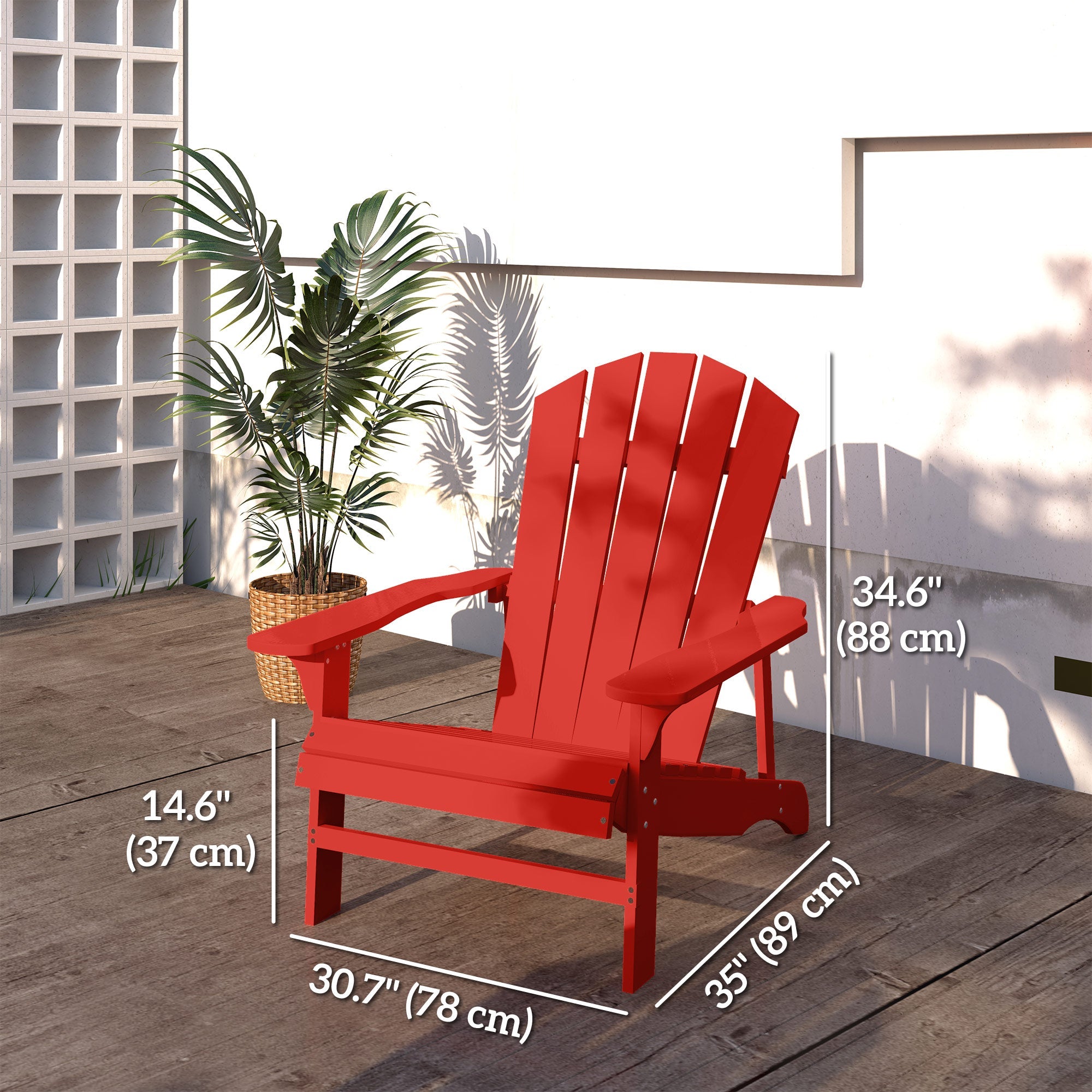 Outsunny Wood Adirondack Chair, Outdoor Patio Muskoka Chair with Slatted Design for Deck, Garden, Backyard, Fire Pit, Red