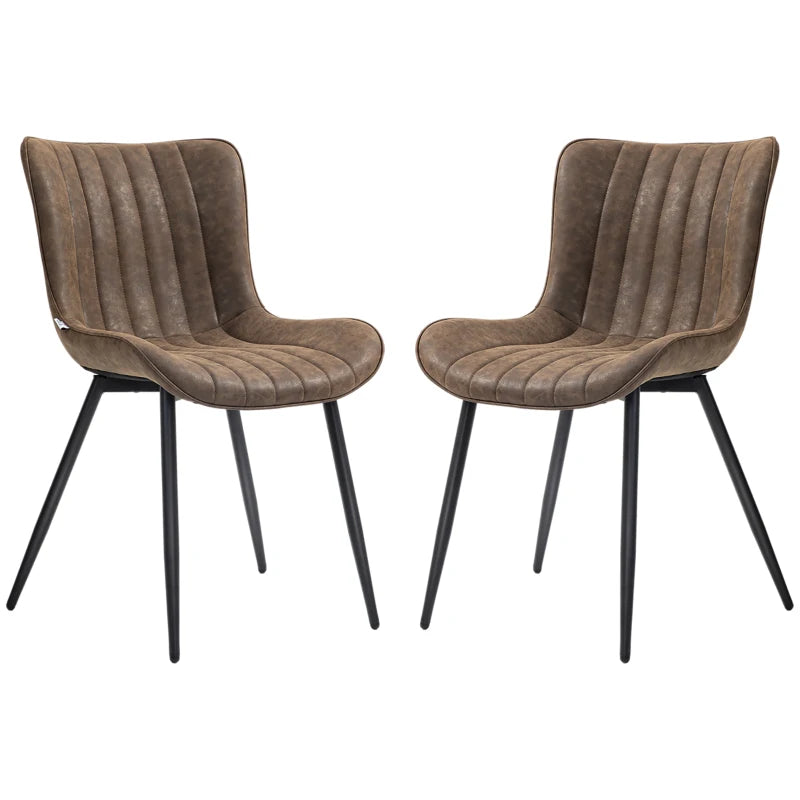 Dining Chairs Set of 2, PU Leather Upholstered Kitchen Chairs with Backrest and Steel Legs, Brown