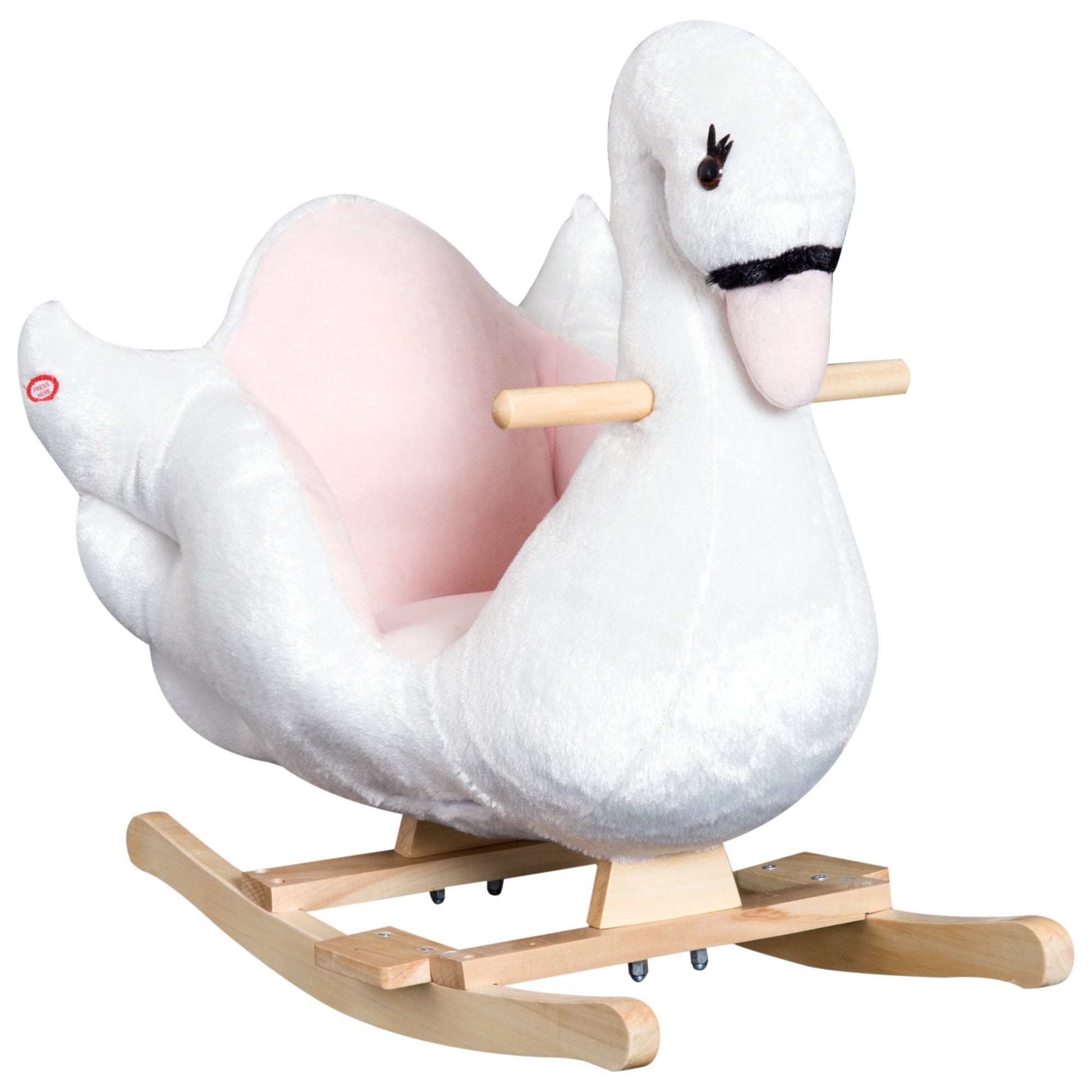 Qaba Plush Swan Rocking Horse for Kids - Soft & Warm Ride-On Toy with Lullaby Song, Perfect Gift for Ages 18 Months & Up