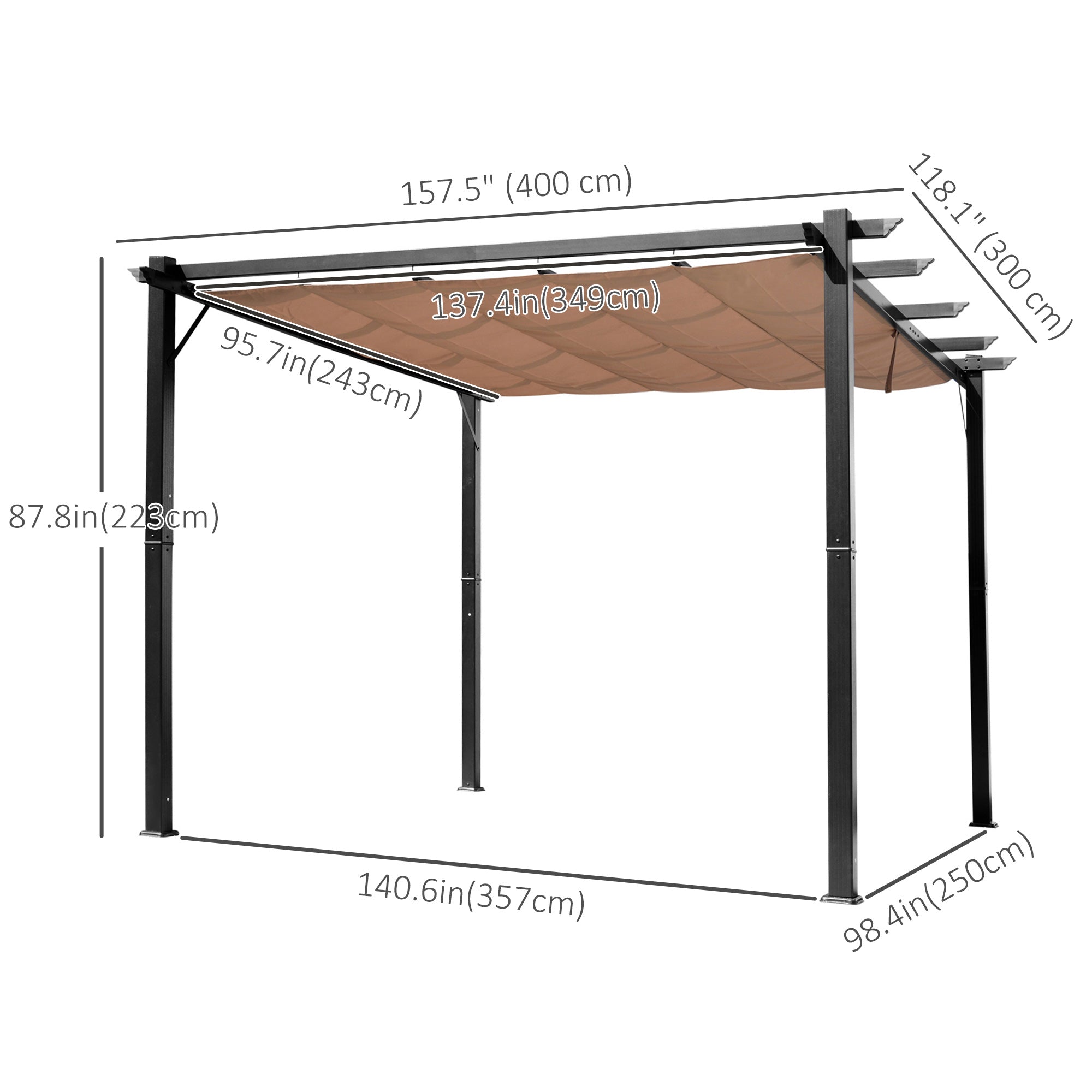 Outsunny 10'x13' Aluminium Pergola Gazebo Outdoor Canopy Sunshade Square Garden Shelter Trellis Grey