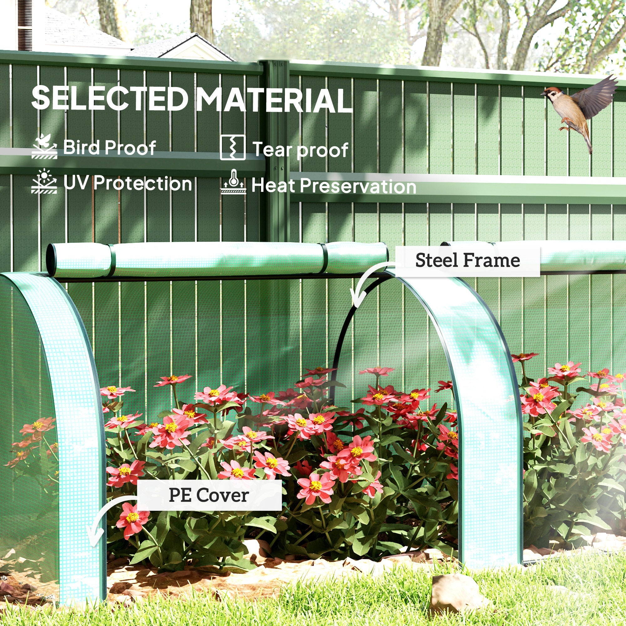 Outsunny Mini Tunnel Greenhouse with PE Cover Garden Green Grow Shed with Steel Frame Zipped Doors, Green