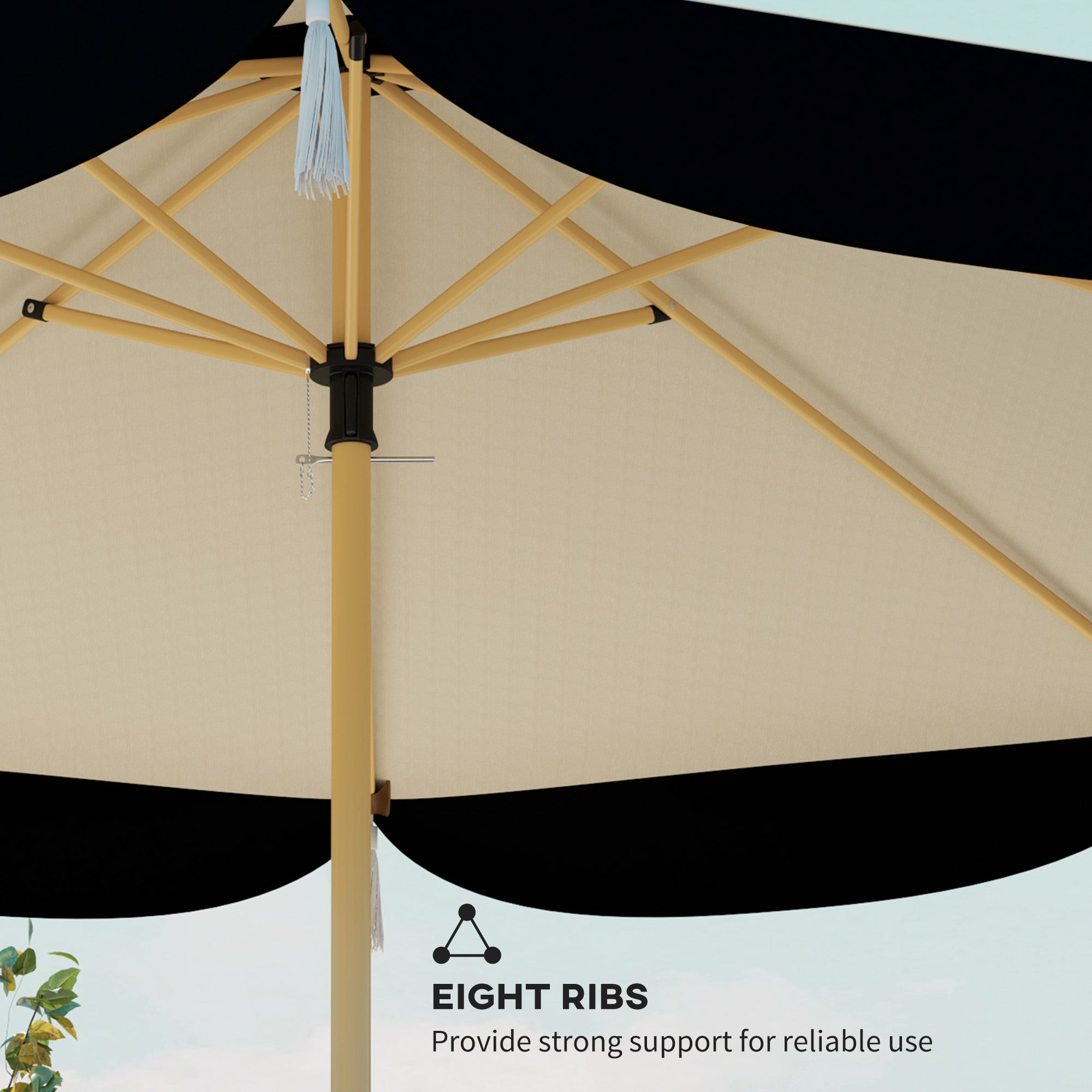 Outsunny 9FT Patio Umbrella Parasol, UPF 50+ Outdoor Market Umbrella with 8 Ribs, Vented Patio Table Umbrella for Deck, Backyard and Lawn, Beige