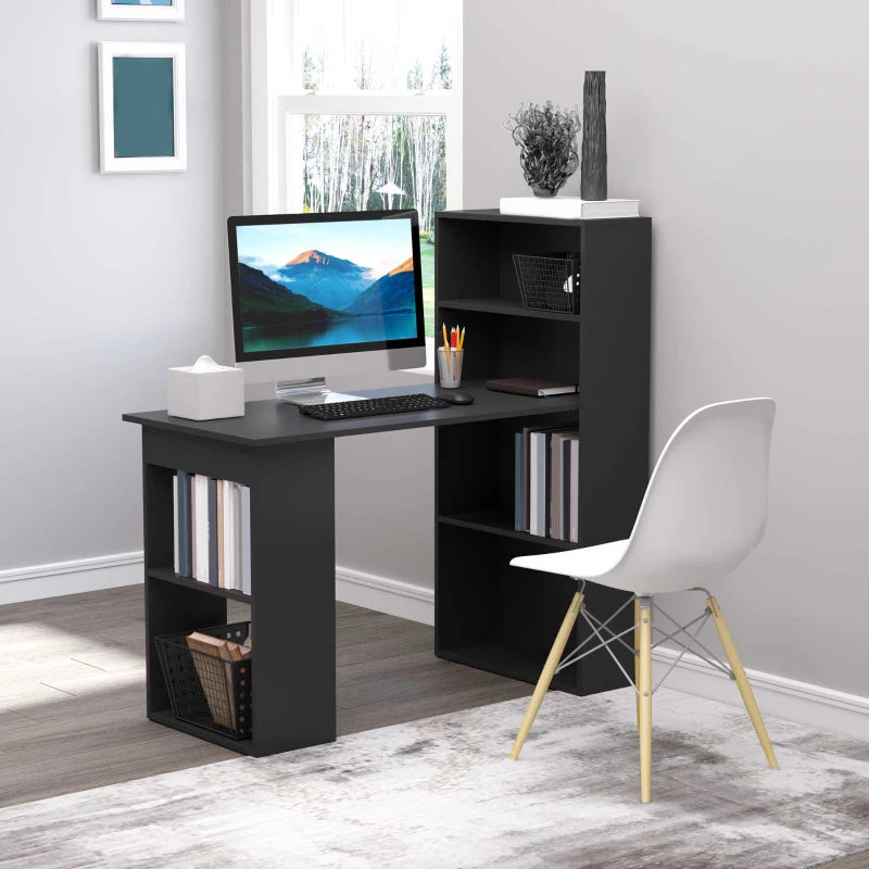 Modern Computer Desk with Storage Shelves, 47" Writing Table Workstation with Bookshelf for Home Office, Black