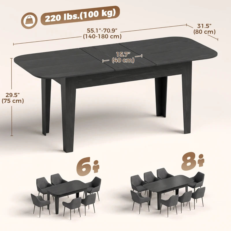 Extendable Oval Dining Table for 4–6 People – Farmhouse Expandable Kitchen Table - Black Wood Grain/ Oak